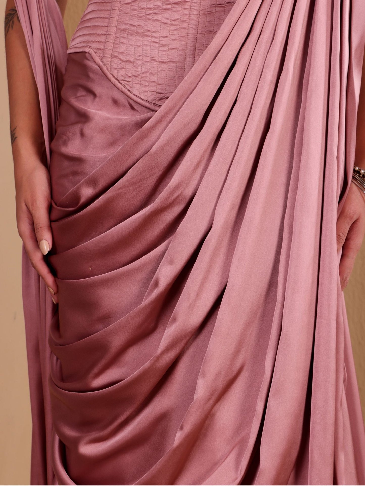 Lychee - Corset Pre-draped Saree Set - truzee