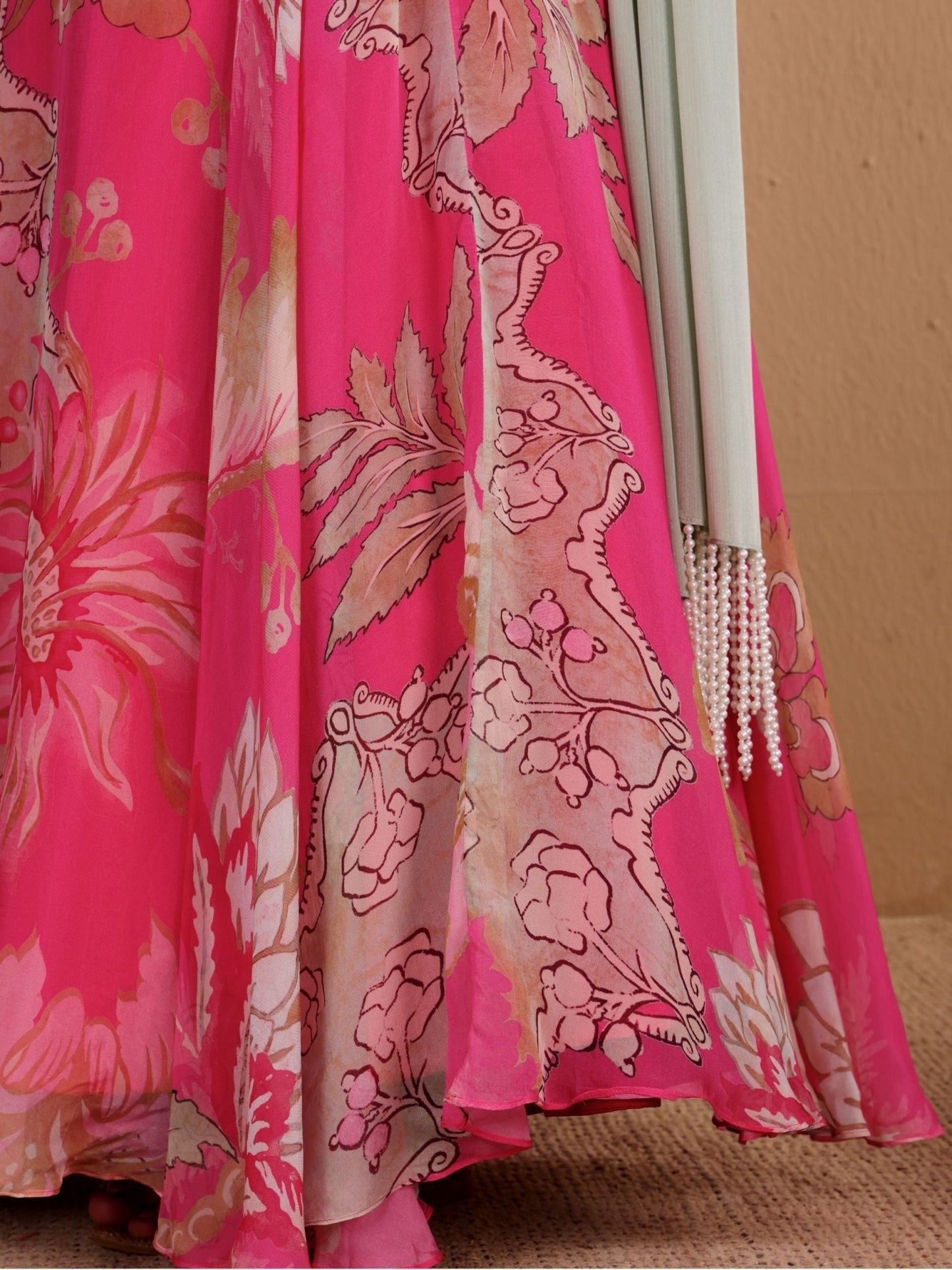 Pink Printed Corset Lehenga Set - truzee