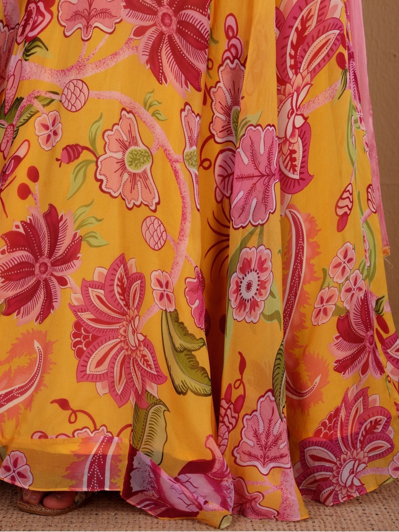 Yellow Printed Corset Lehenga Set - truzee