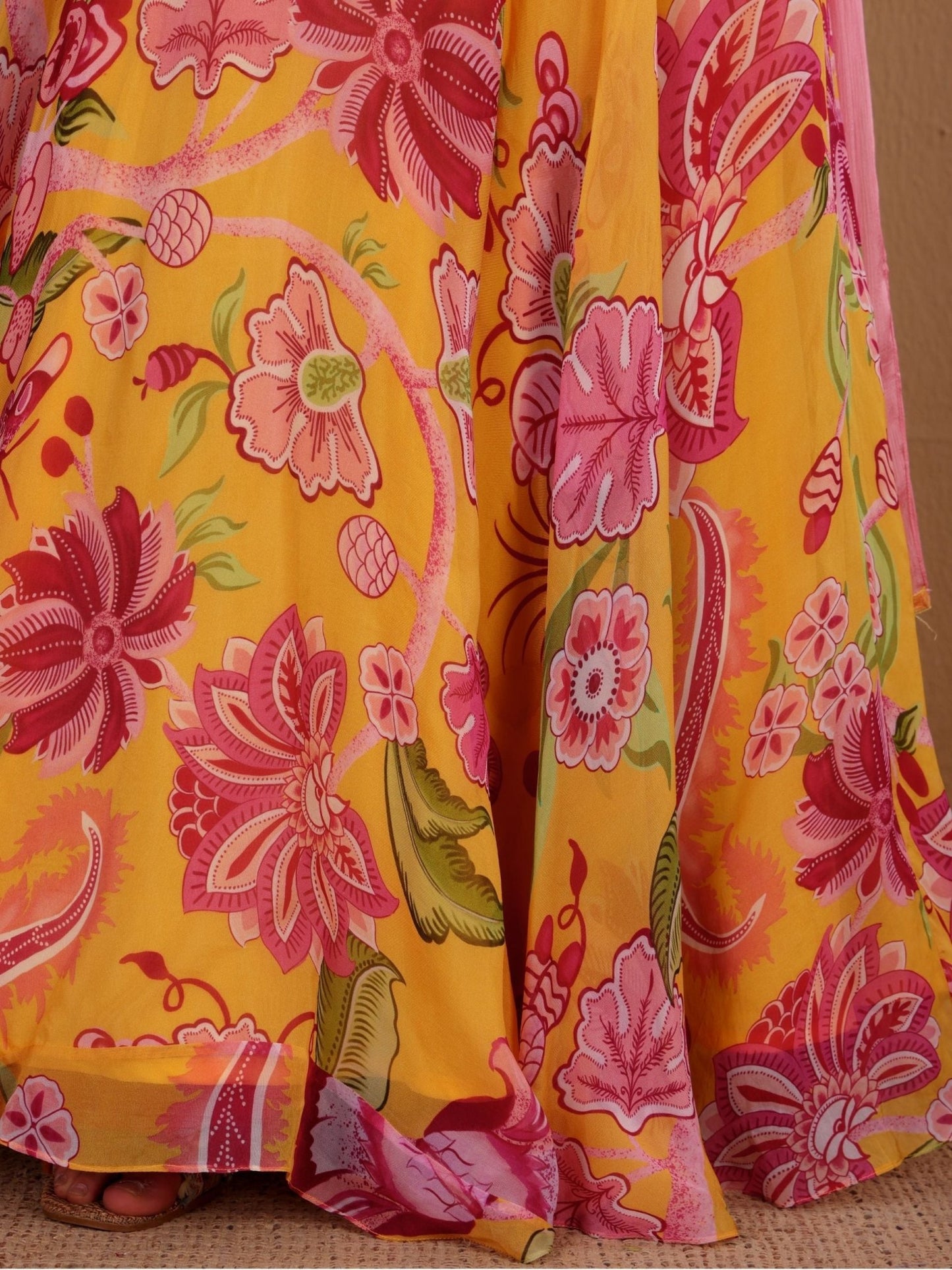 Yellow Printed Corset Lehenga Set - truzee