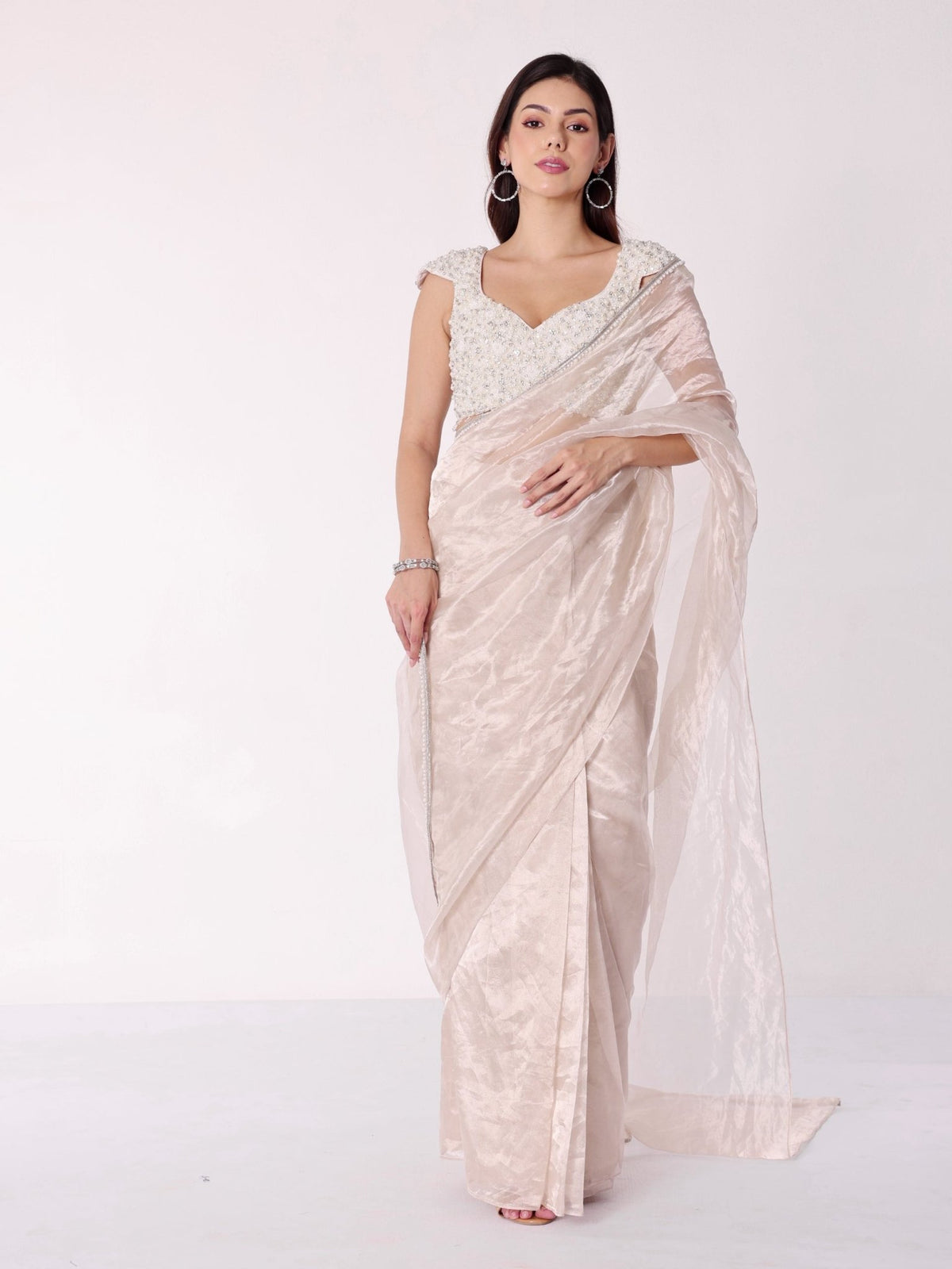 Farida - White Pearl Blouse Set - truzee