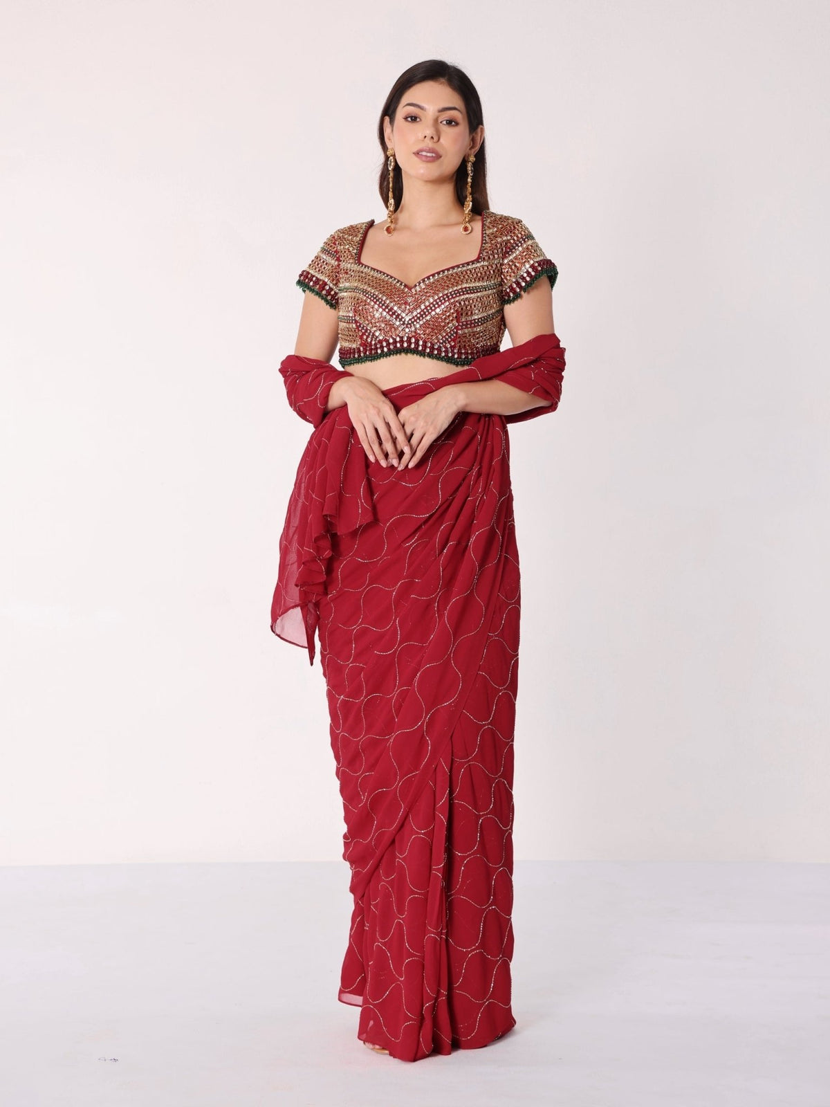Mosaic Jadau Blouse Saree Set - truzee