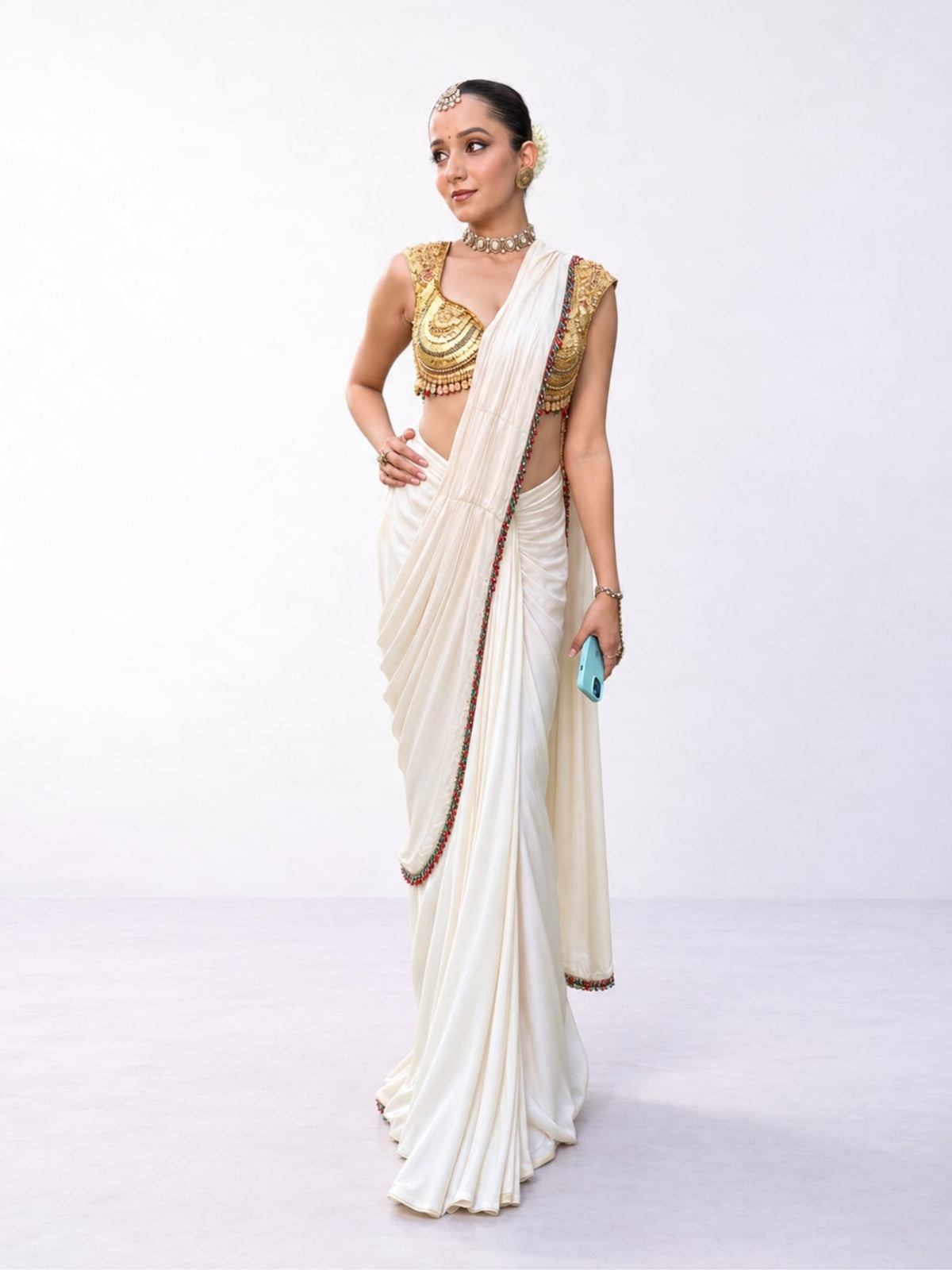 Natasha Kasumala Set - Golden Blouse with Saree - truzee