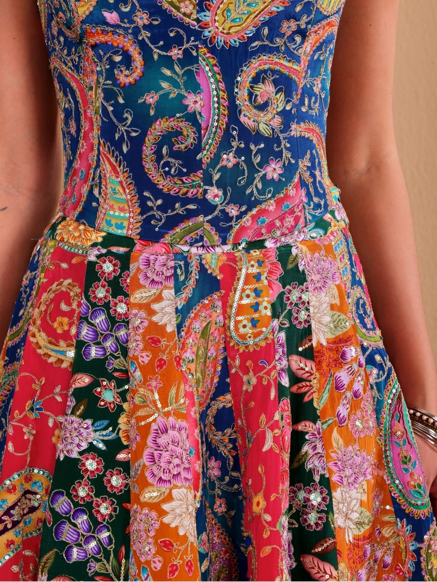 Multicoloured Embroidered Corset Lehenga Set - truzee