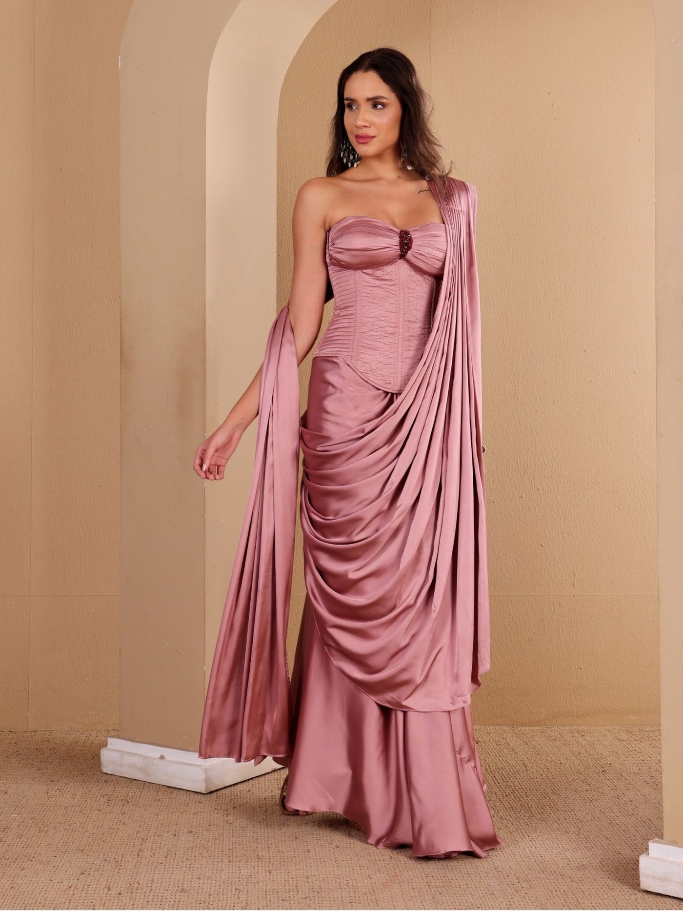 Lychee - Corset Pre-draped Saree Set - truzee