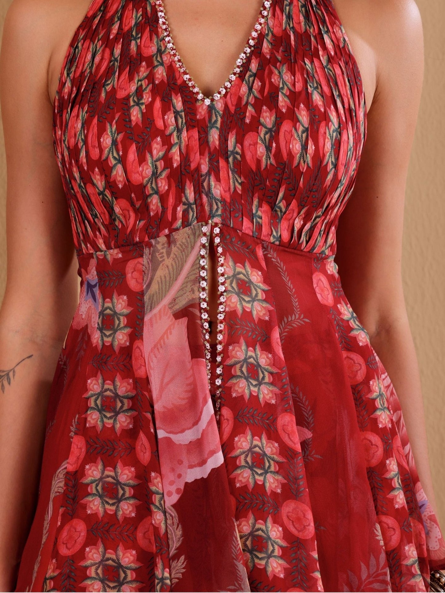 Red Printed Sharara Pants Set - truzee