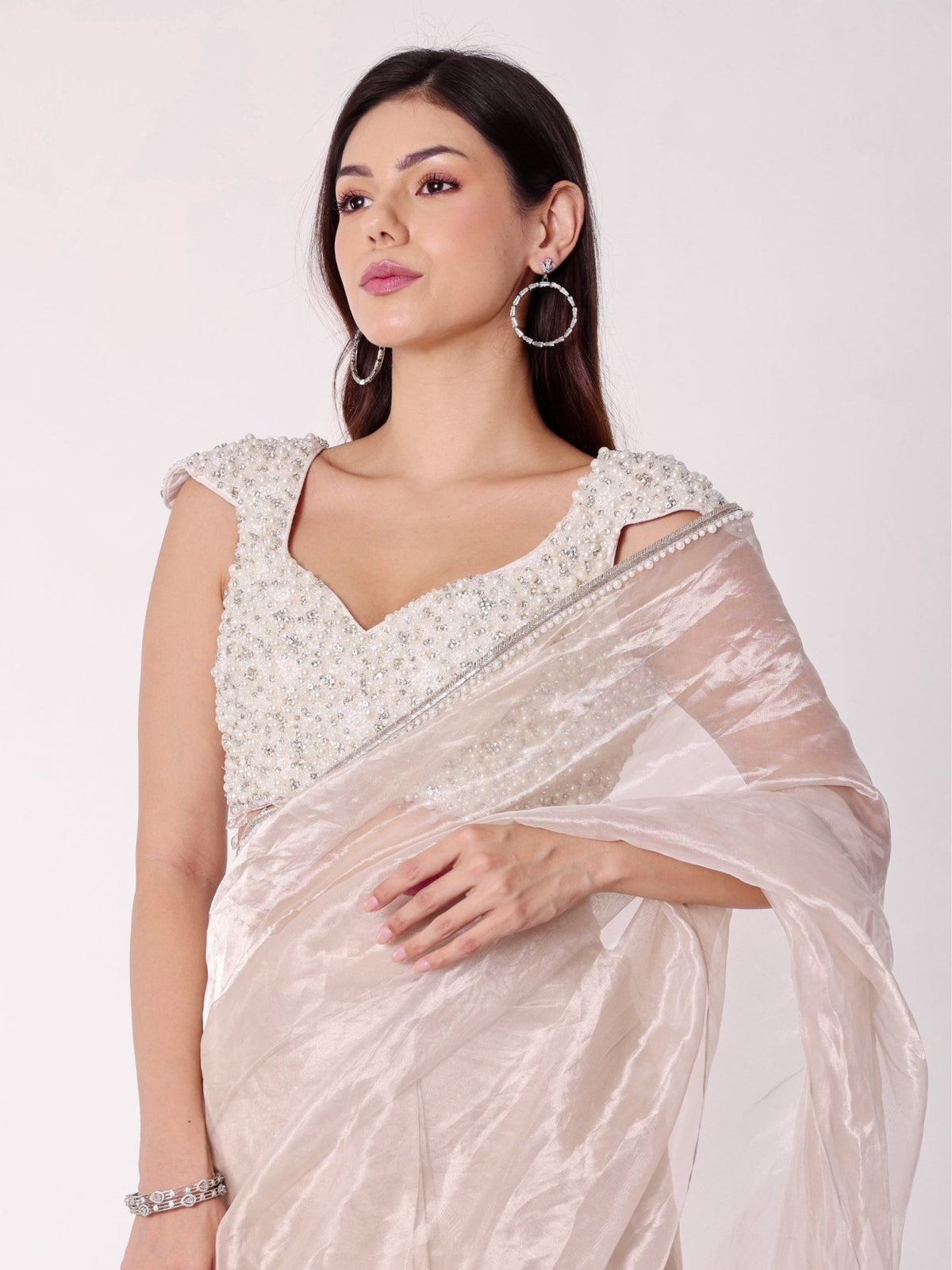 Farida - White Pearl Blouse Set - truzee