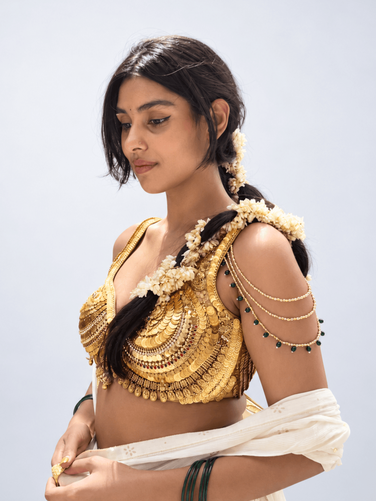 Natasha Kasumala –Tasseled Sleeve Gold Jewellery Blouse - truzee