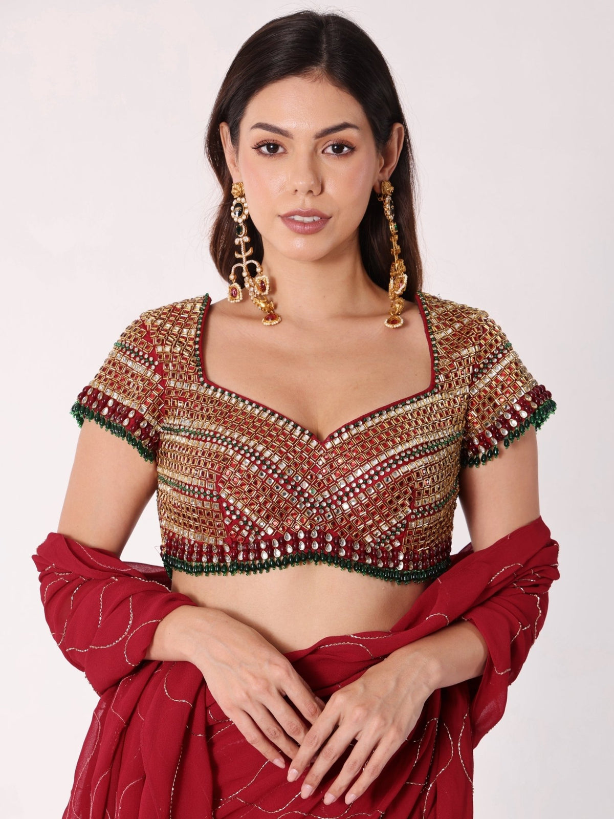 Mosaic Jadau Blouse Saree Set - truzee