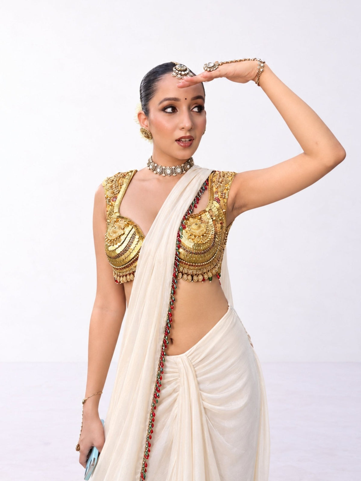 Natasha Kasumala Set - Golden Blouse with Saree - truzee