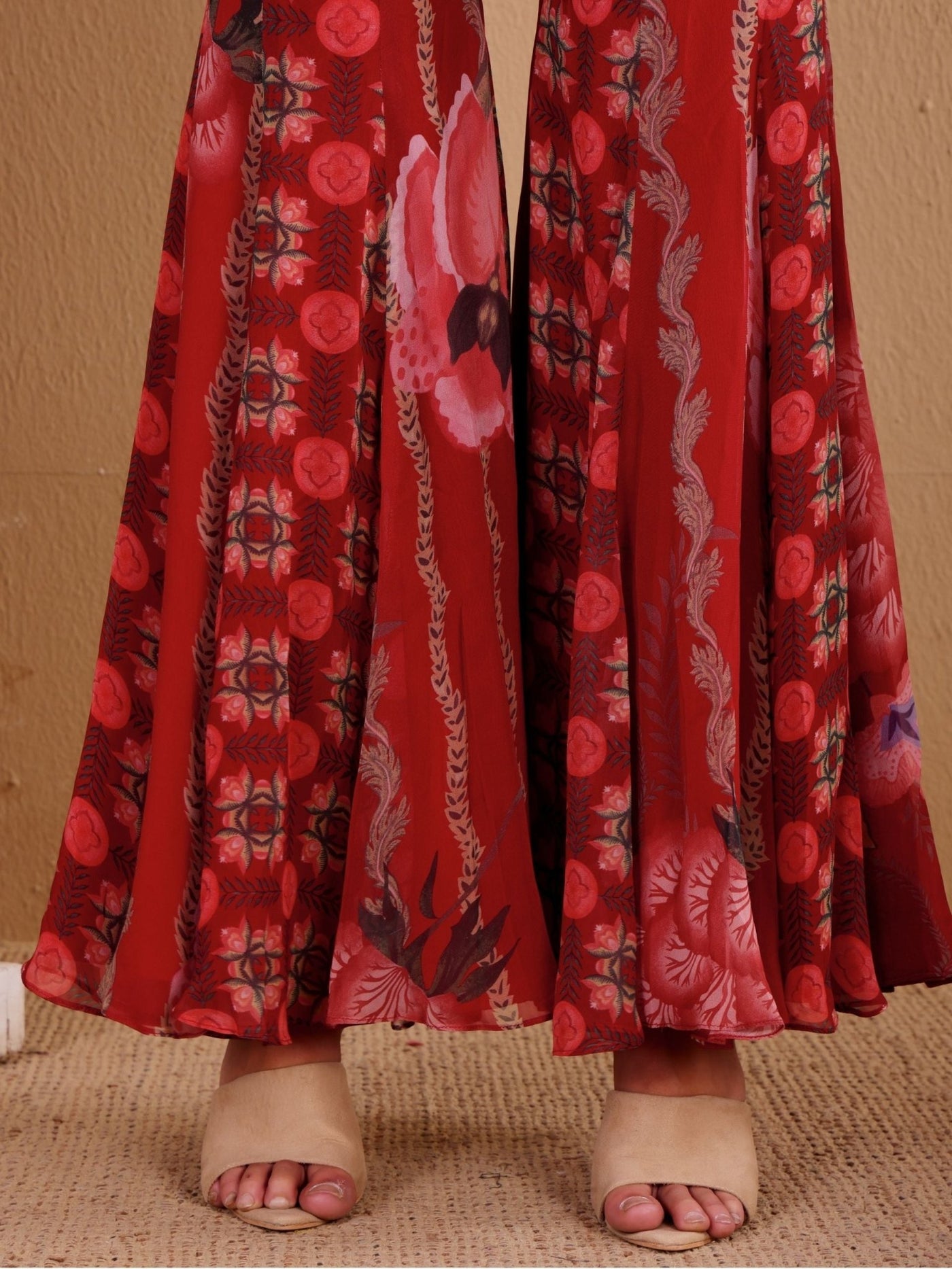 Red Printed Sharara Pants Set - truzee