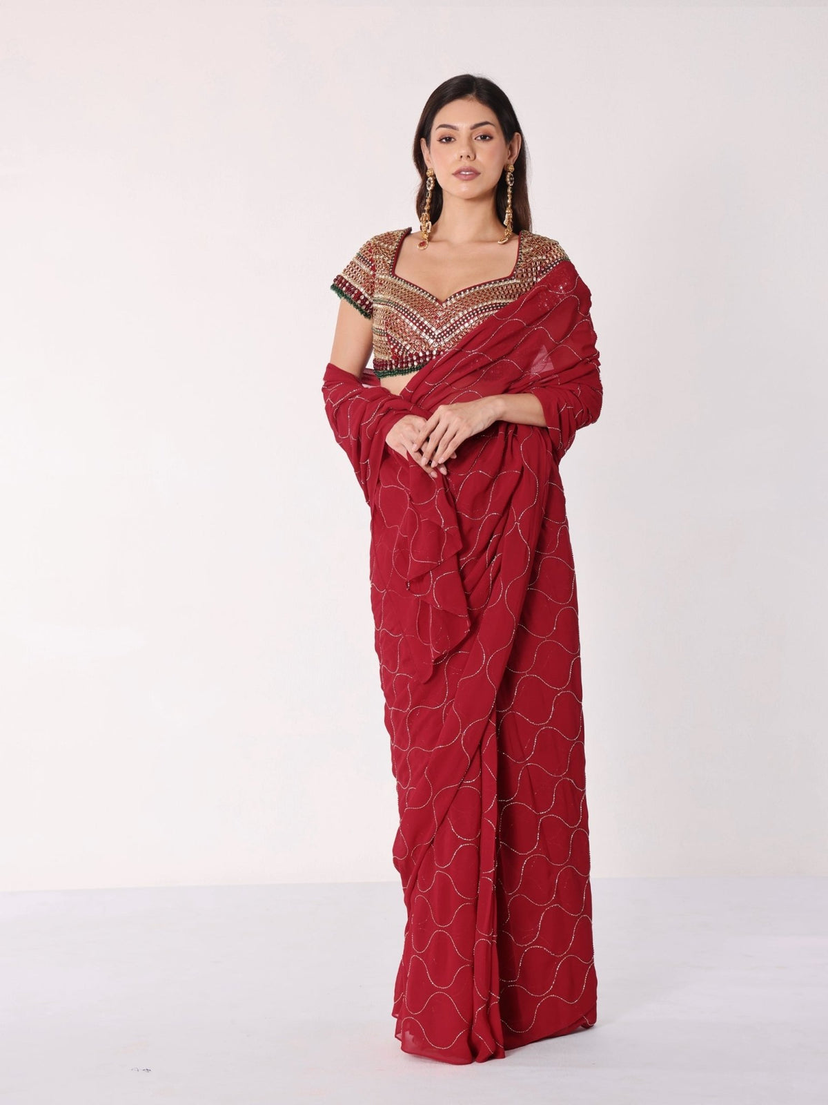 Mosaic Jadau Blouse Saree Set - truzee
