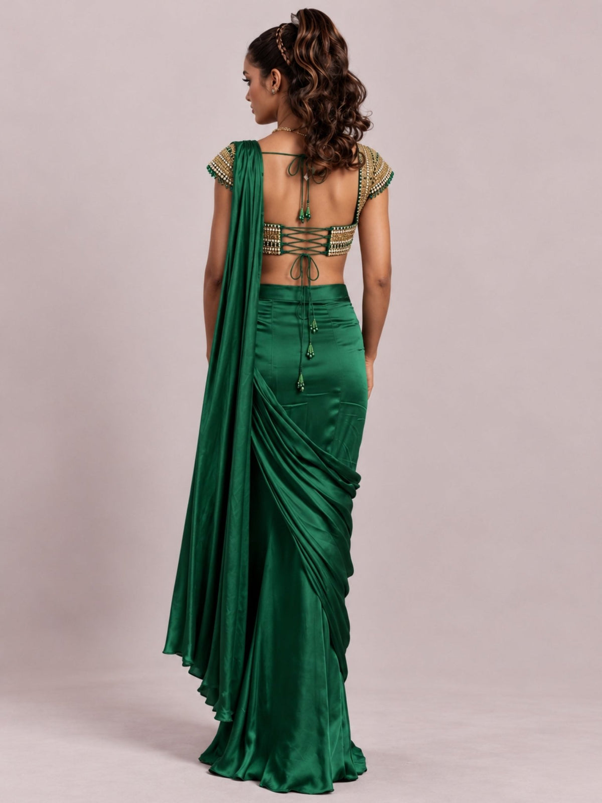 Panna - Kundan Jadau Saree Set - truzee