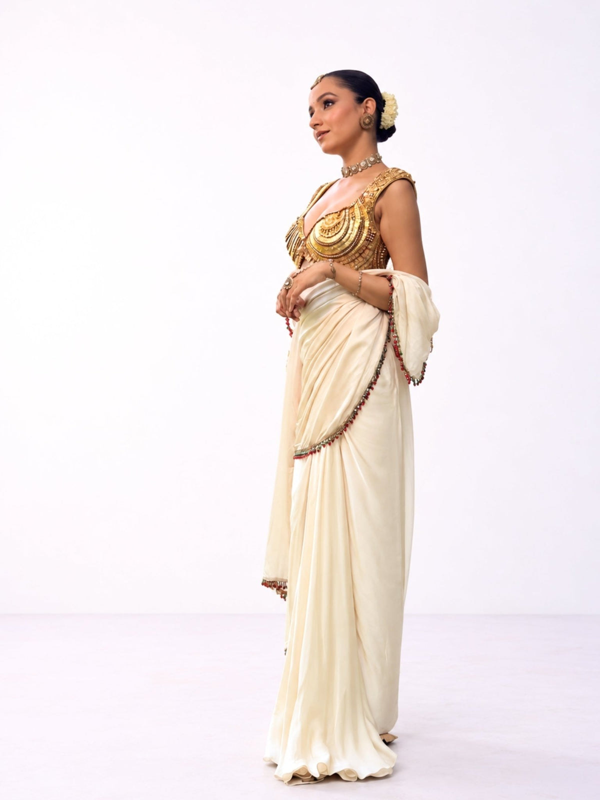 Natasha Kasumala Set - Golden Blouse with Saree - truzee