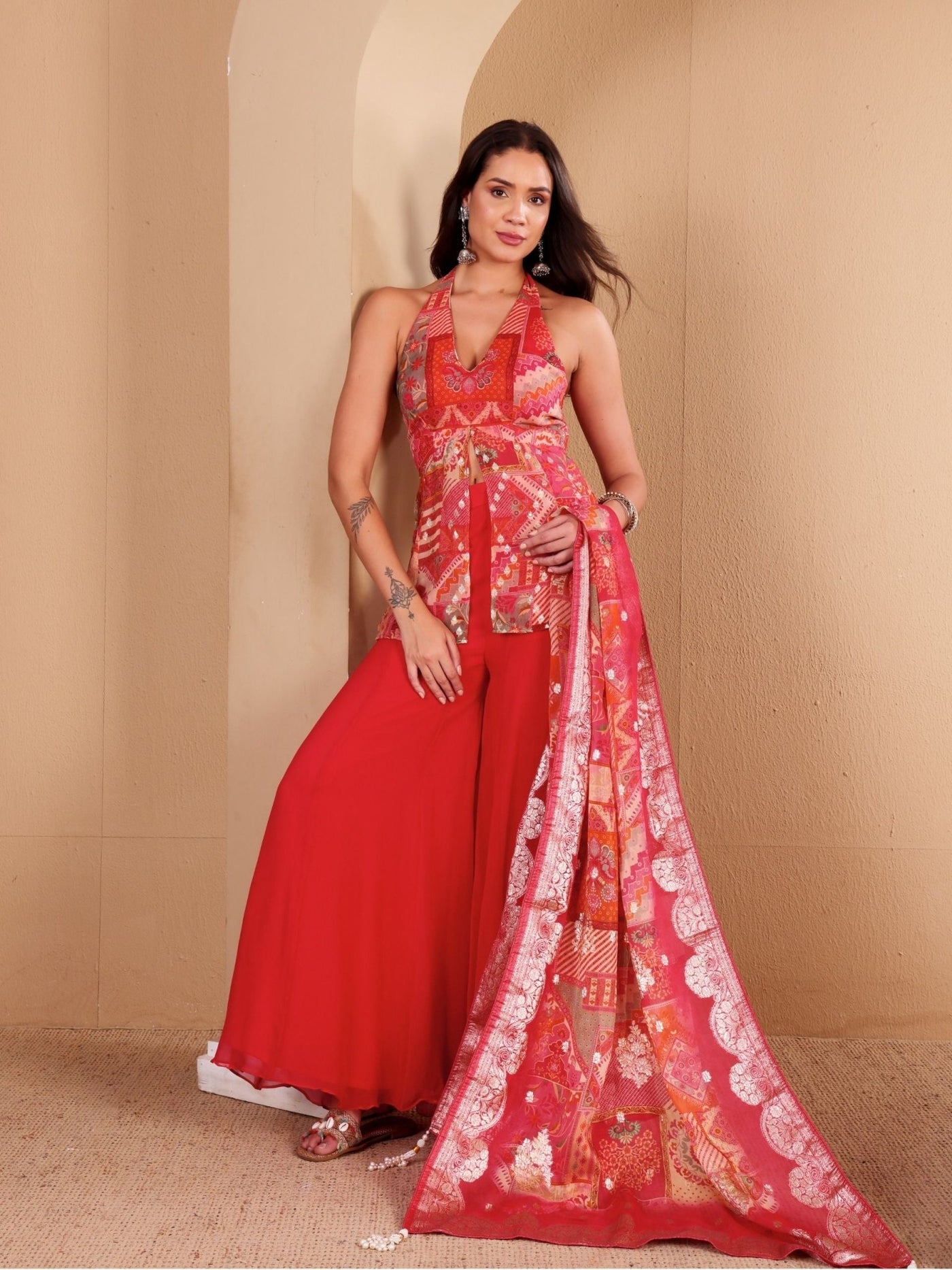 Gulnaar - Halter Palazzo Dupatta Set - truzee