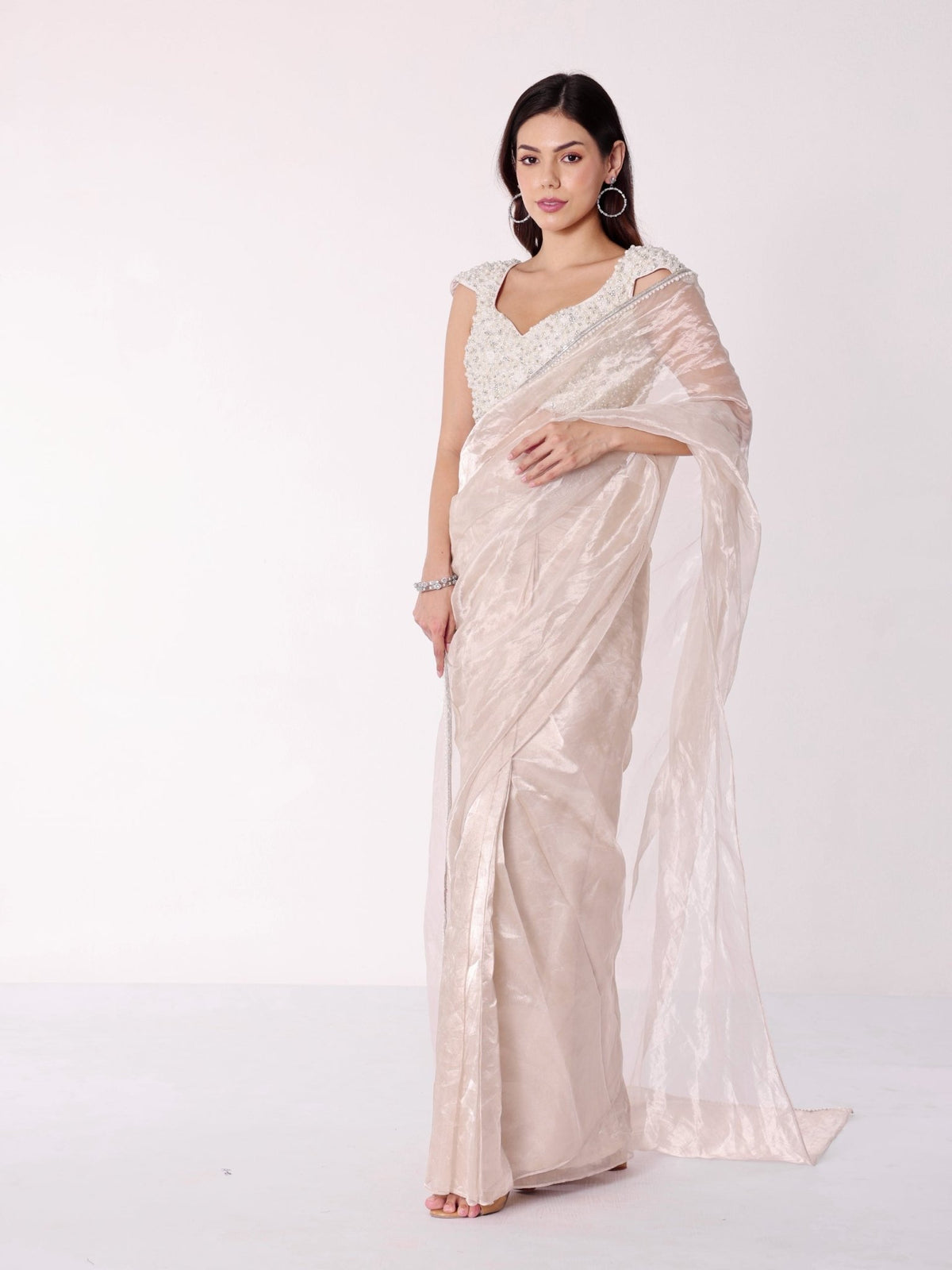 Farida - White Pearl Blouse Set - truzee