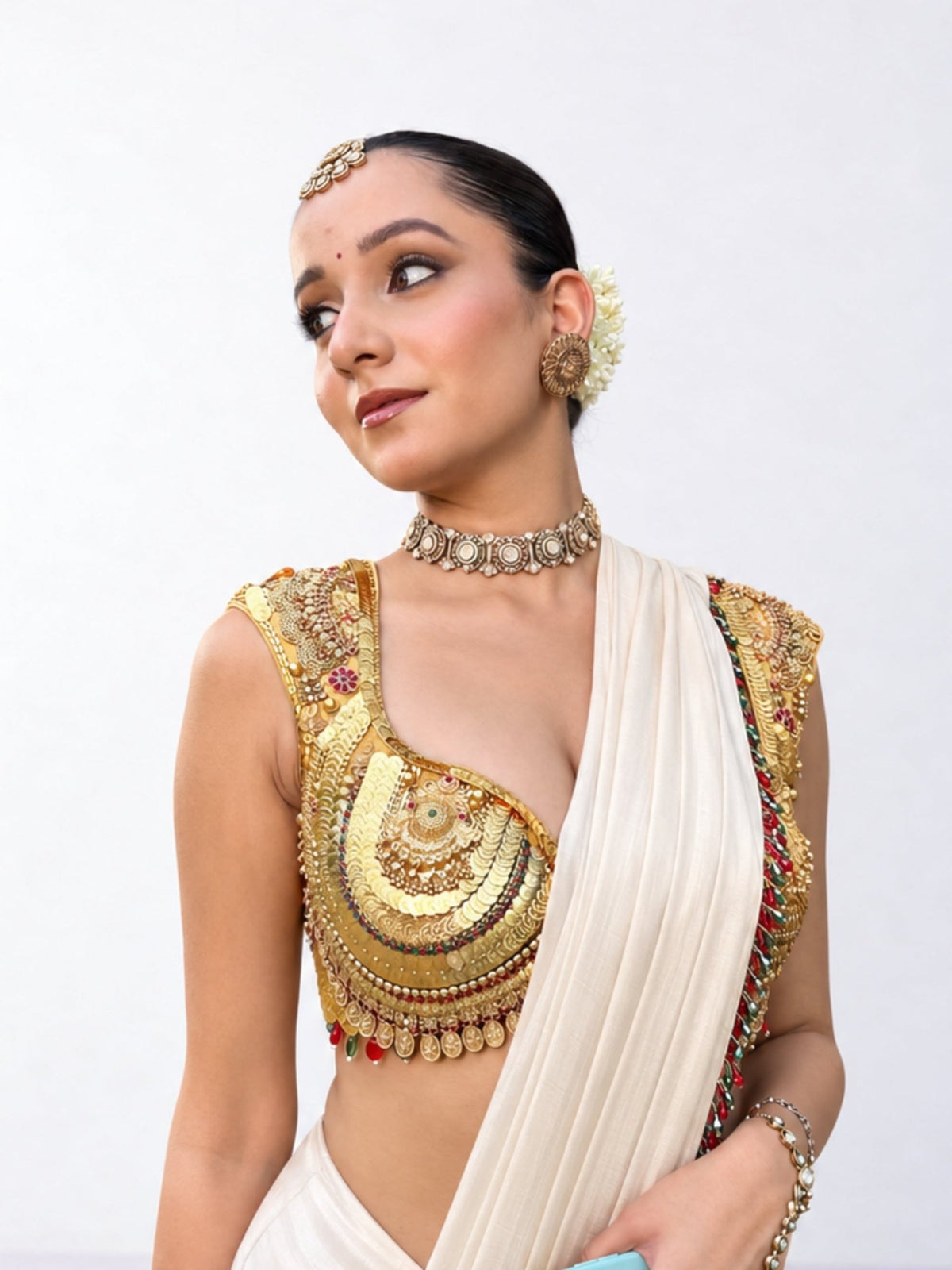 Natasha Kasumala Set - Golden Blouse with Saree - truzee