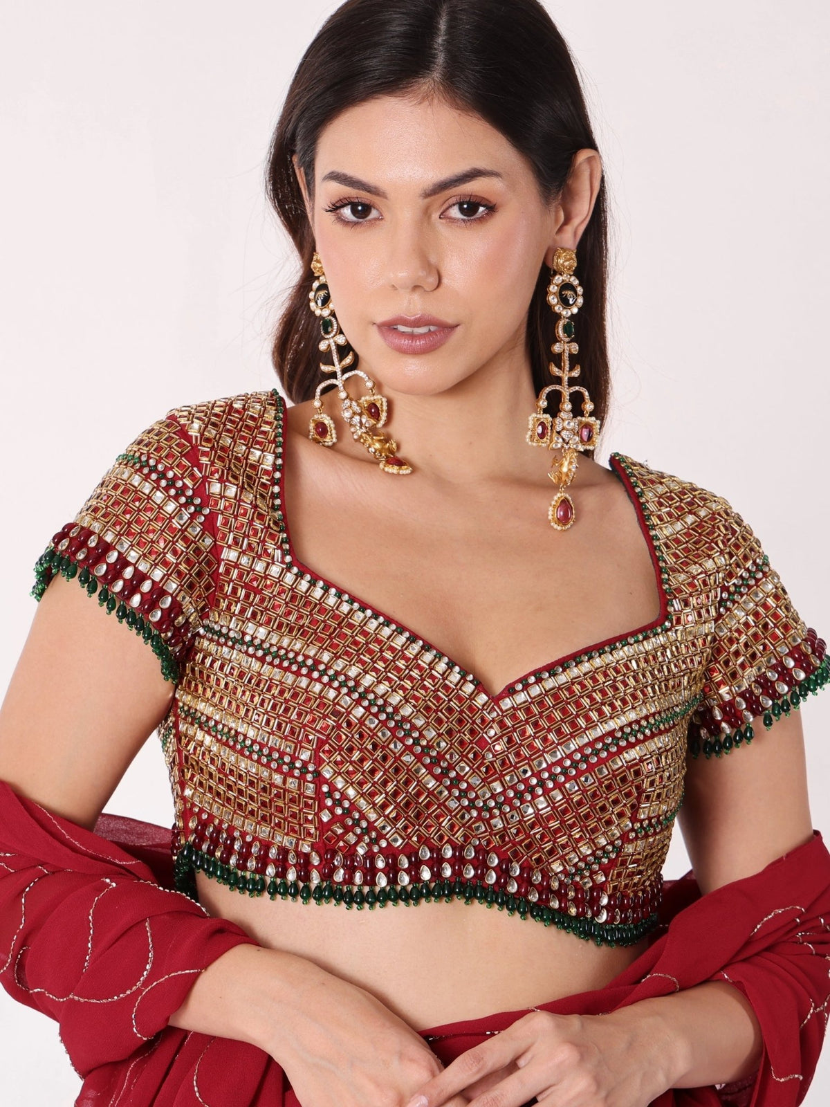 Mosaic Jadau Blouse Saree Set - truzee
