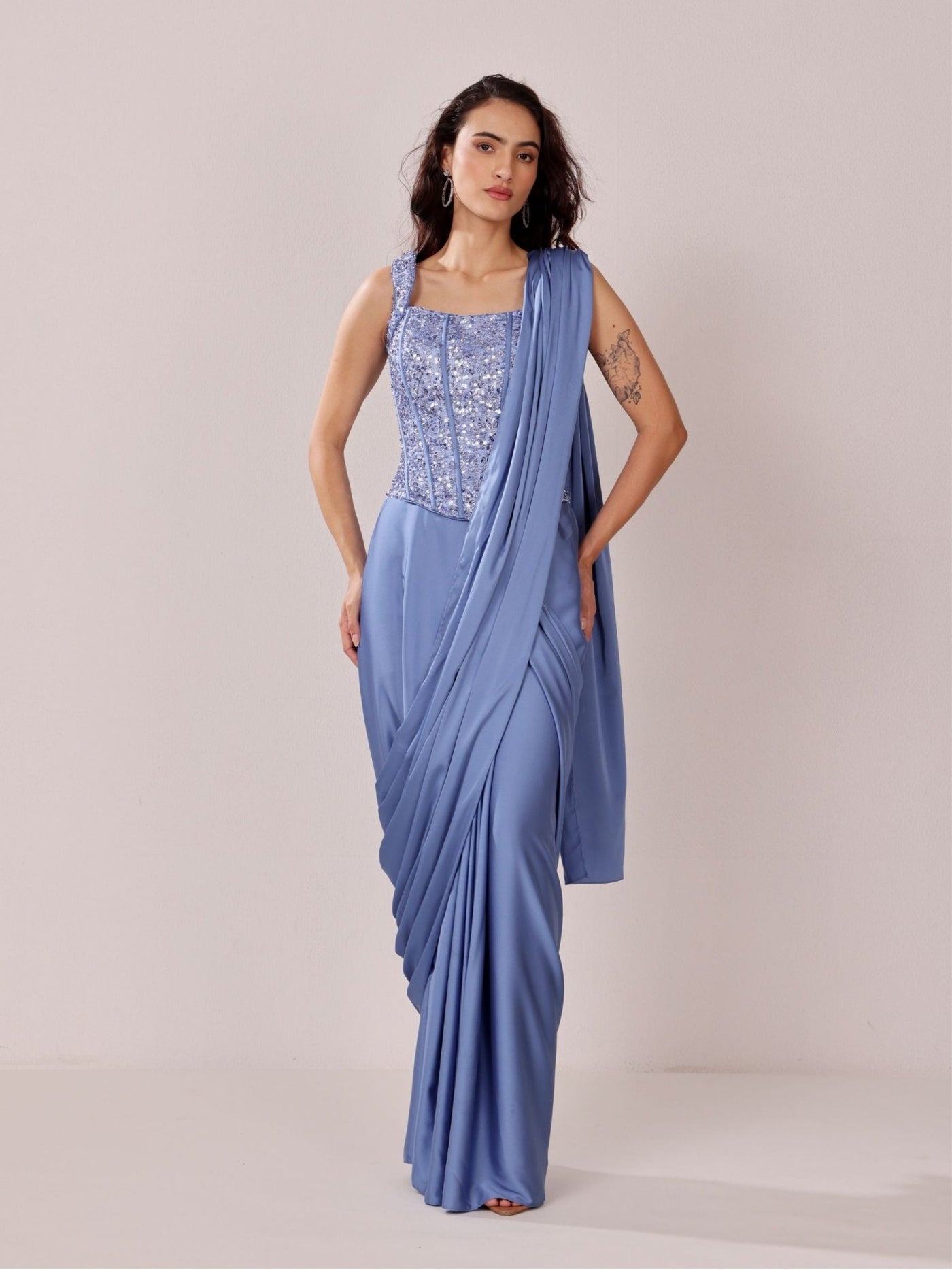 Blue Mist - Corset Saree Set - truzee