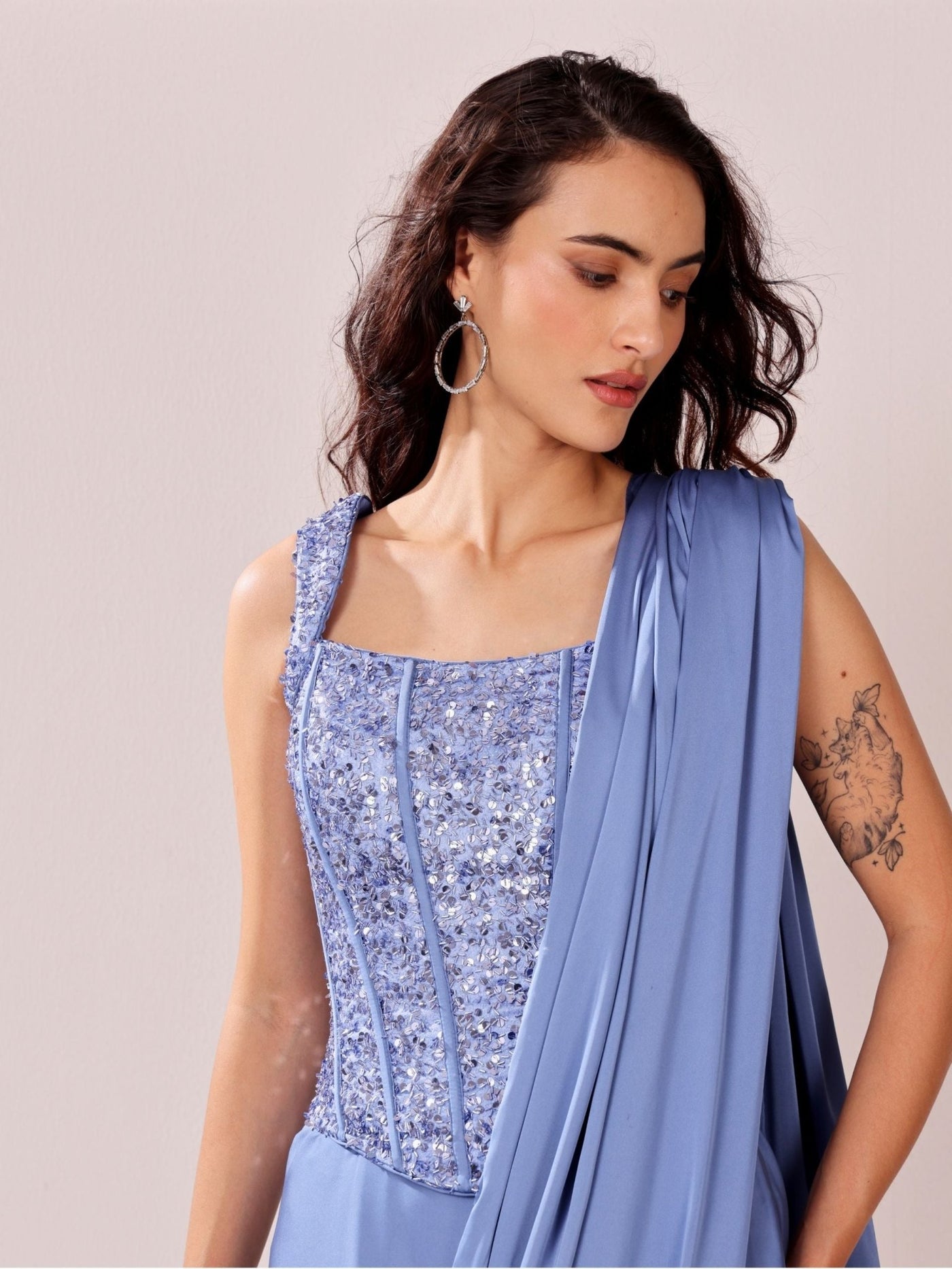Blue Mist - Corset Saree Set - truzee