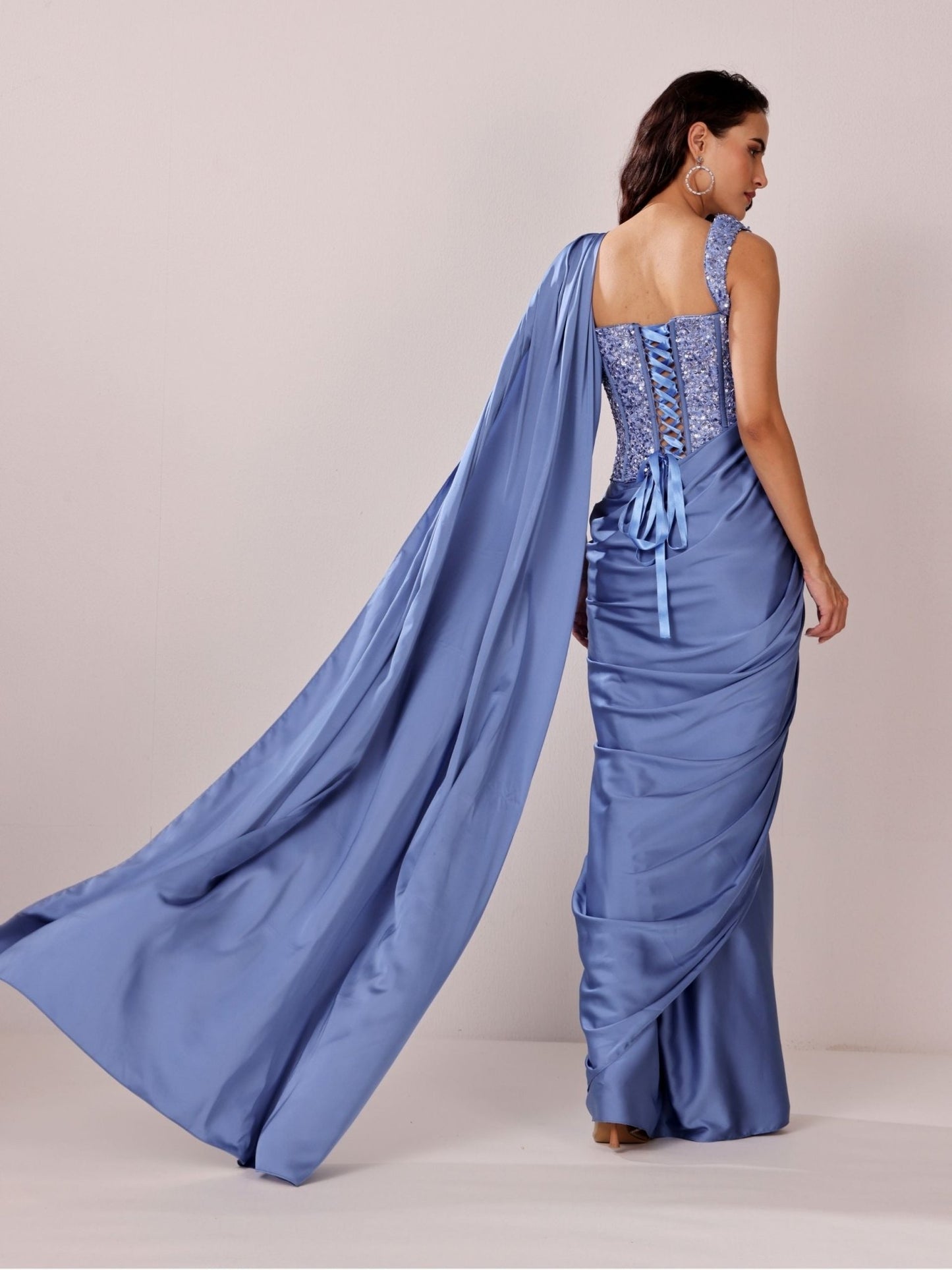 Blue Mist - Corset Saree Set - truzee