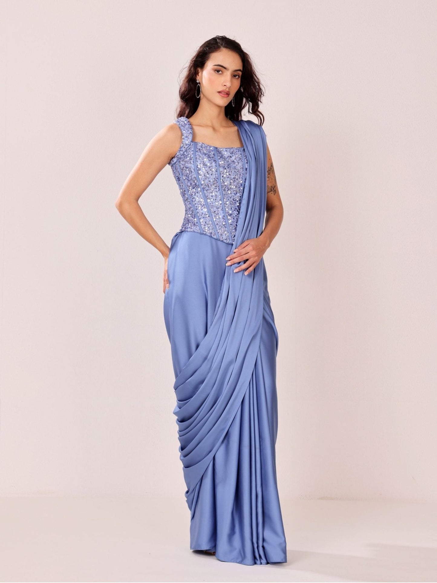 Blue Mist - Corset Saree Set - truzee