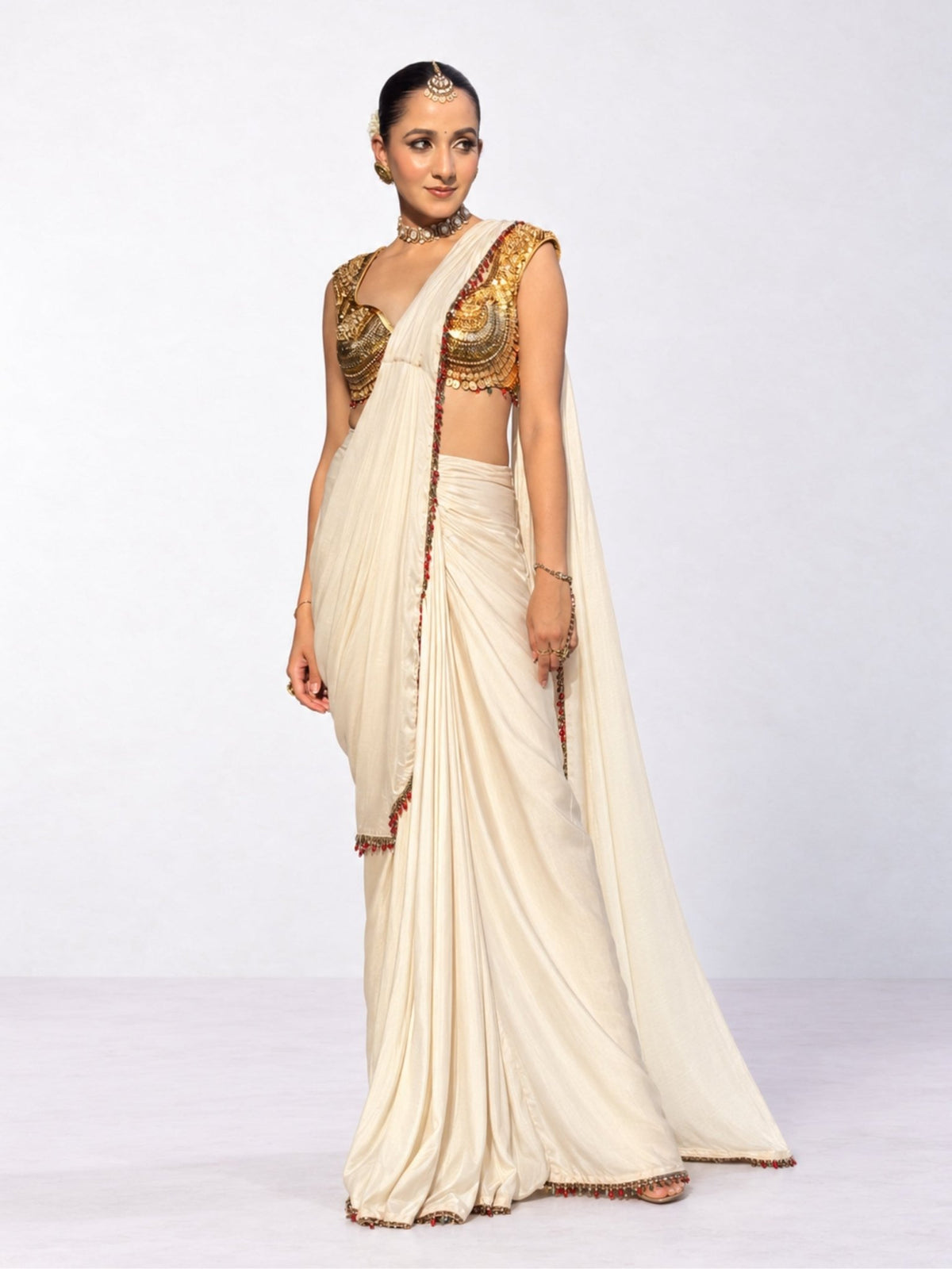 Natasha Kasumala Set - Golden Blouse with Saree - truzee