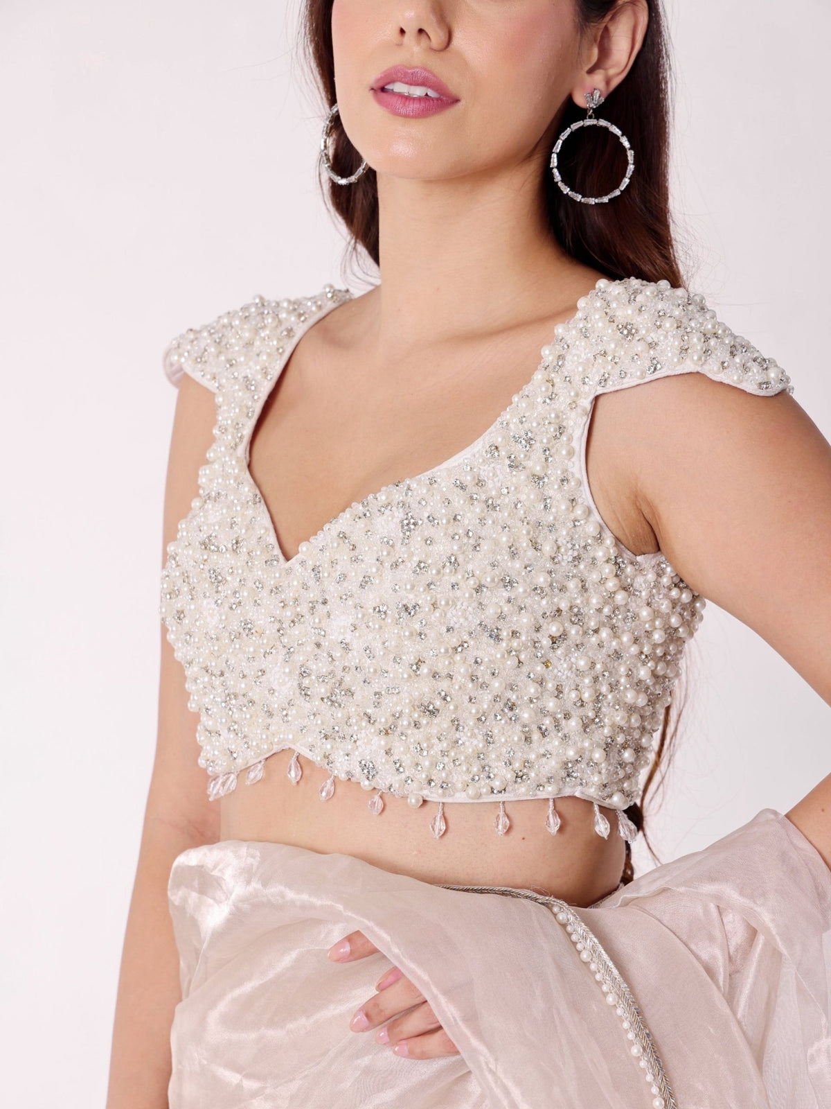Farida - White Pearl Blouse Set - truzee