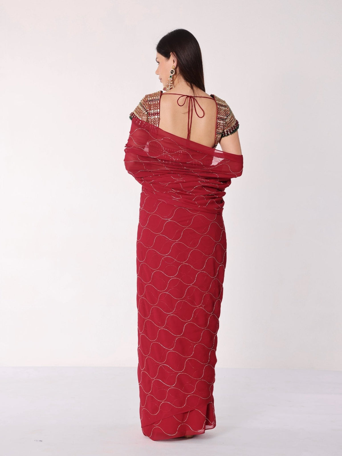 Mosaic Jadau Blouse Saree Set - truzee