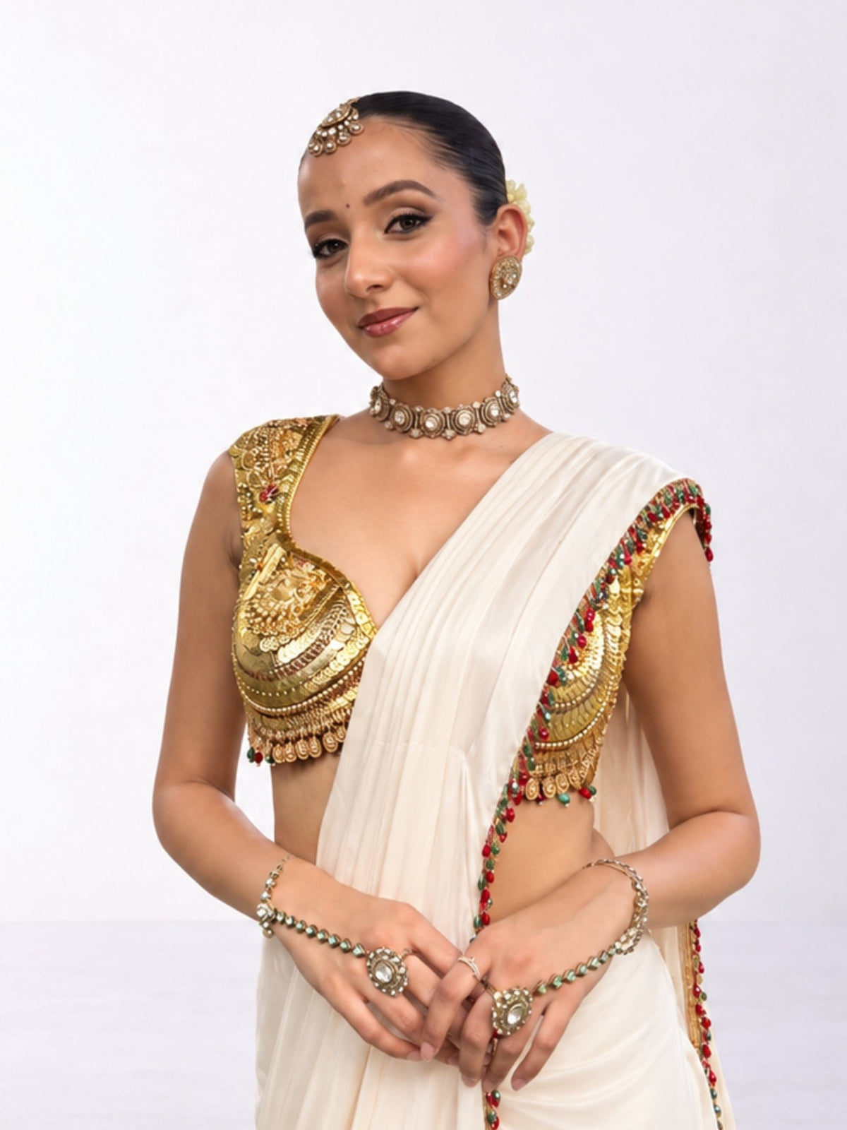 Natasha Kasumala Set - Golden Blouse with Saree - truzee