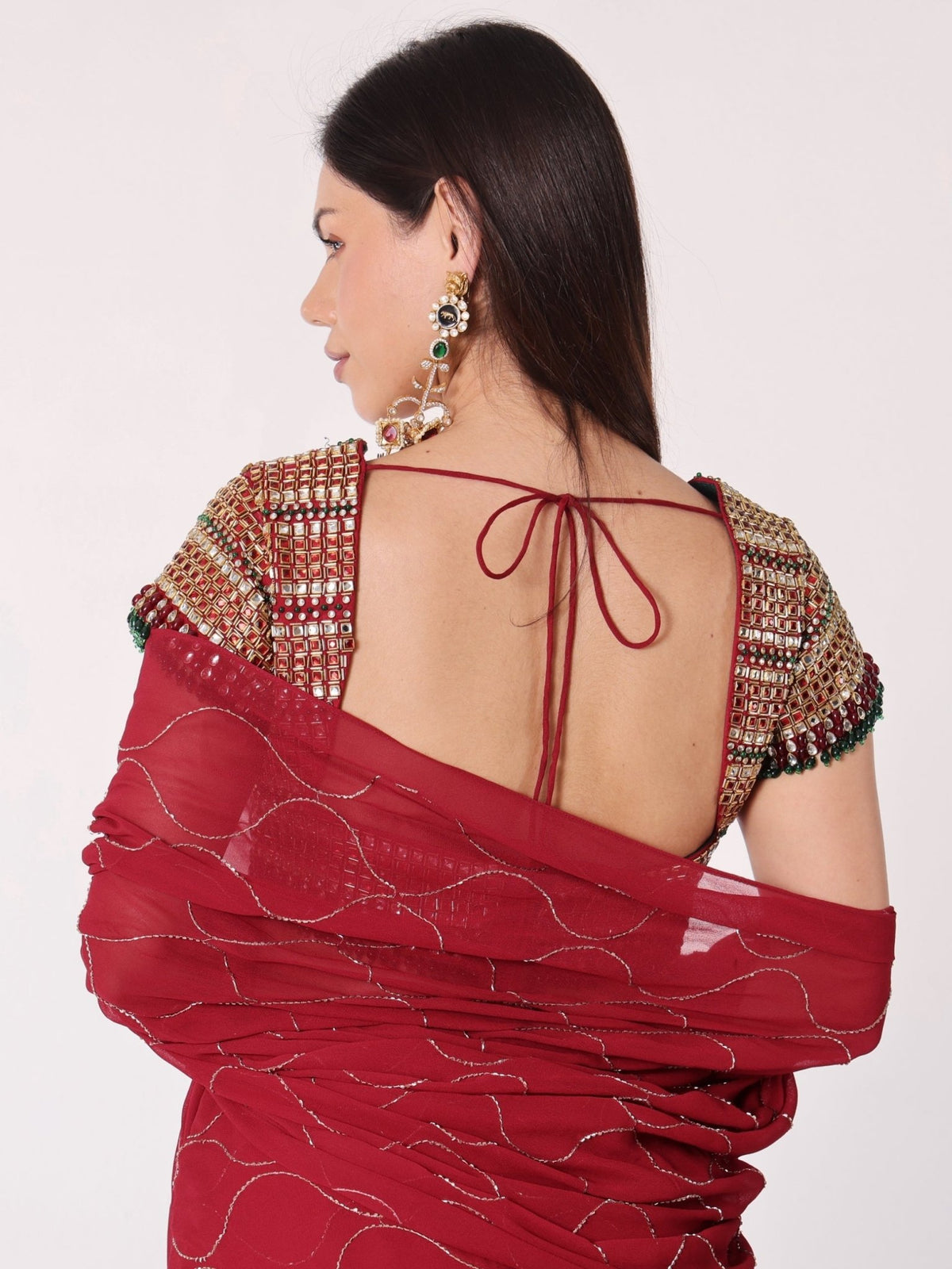 Mosaic Jadau Blouse Saree Set - truzee