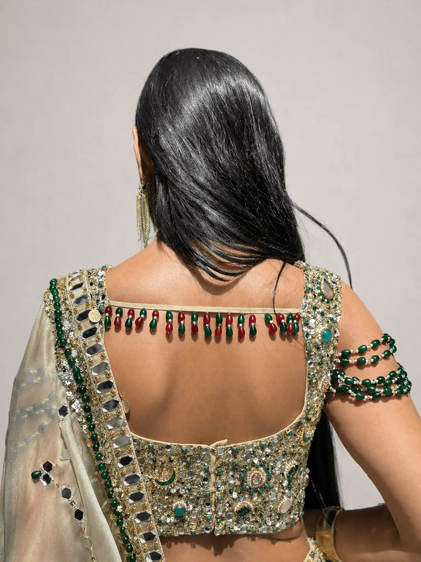 Aara – Tissue Gold Mirror Work Lehenga Set - truzee
