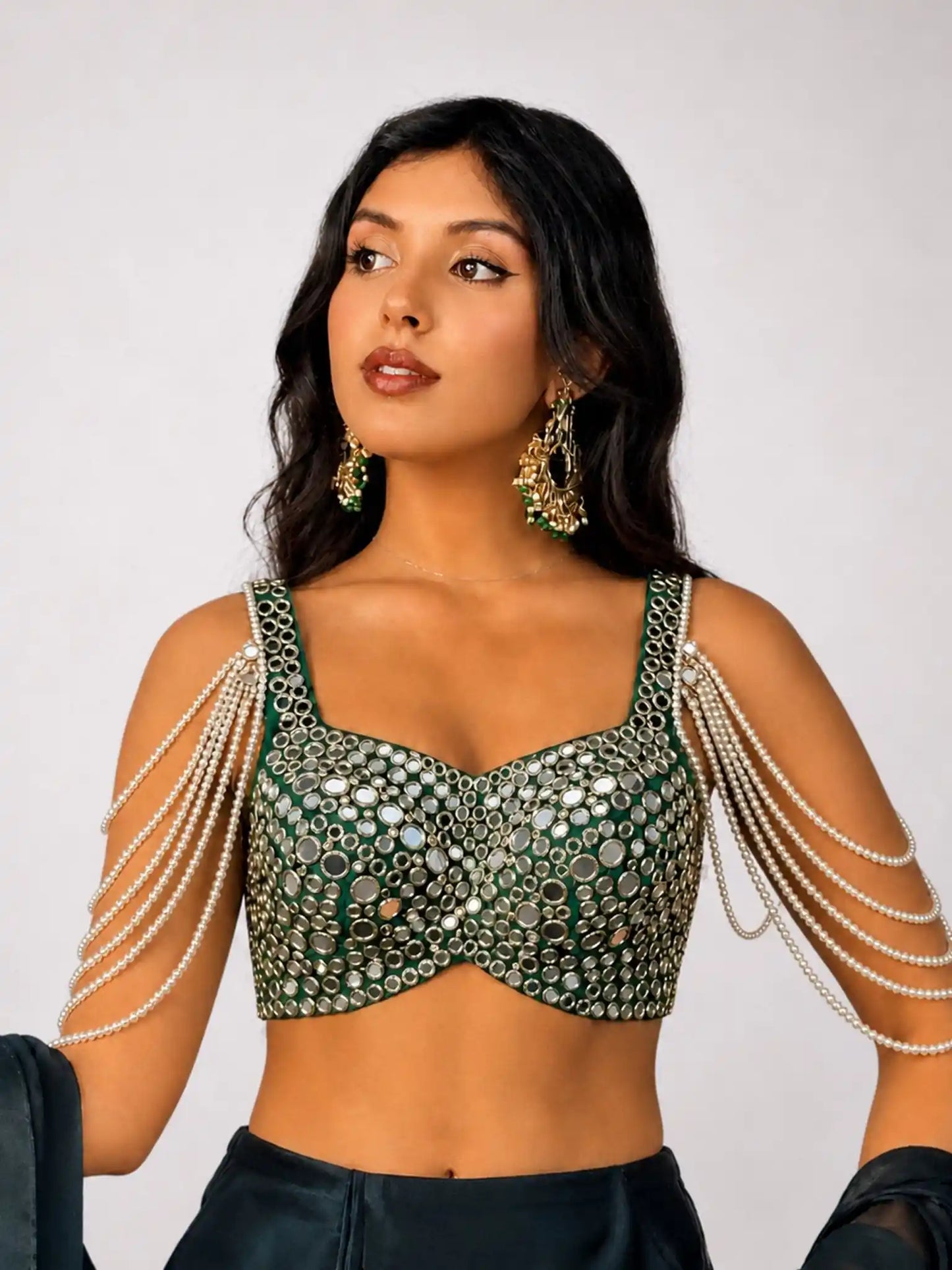 Emerald Noor Blouse – Green Mirror & Pearl Blouse - truzee