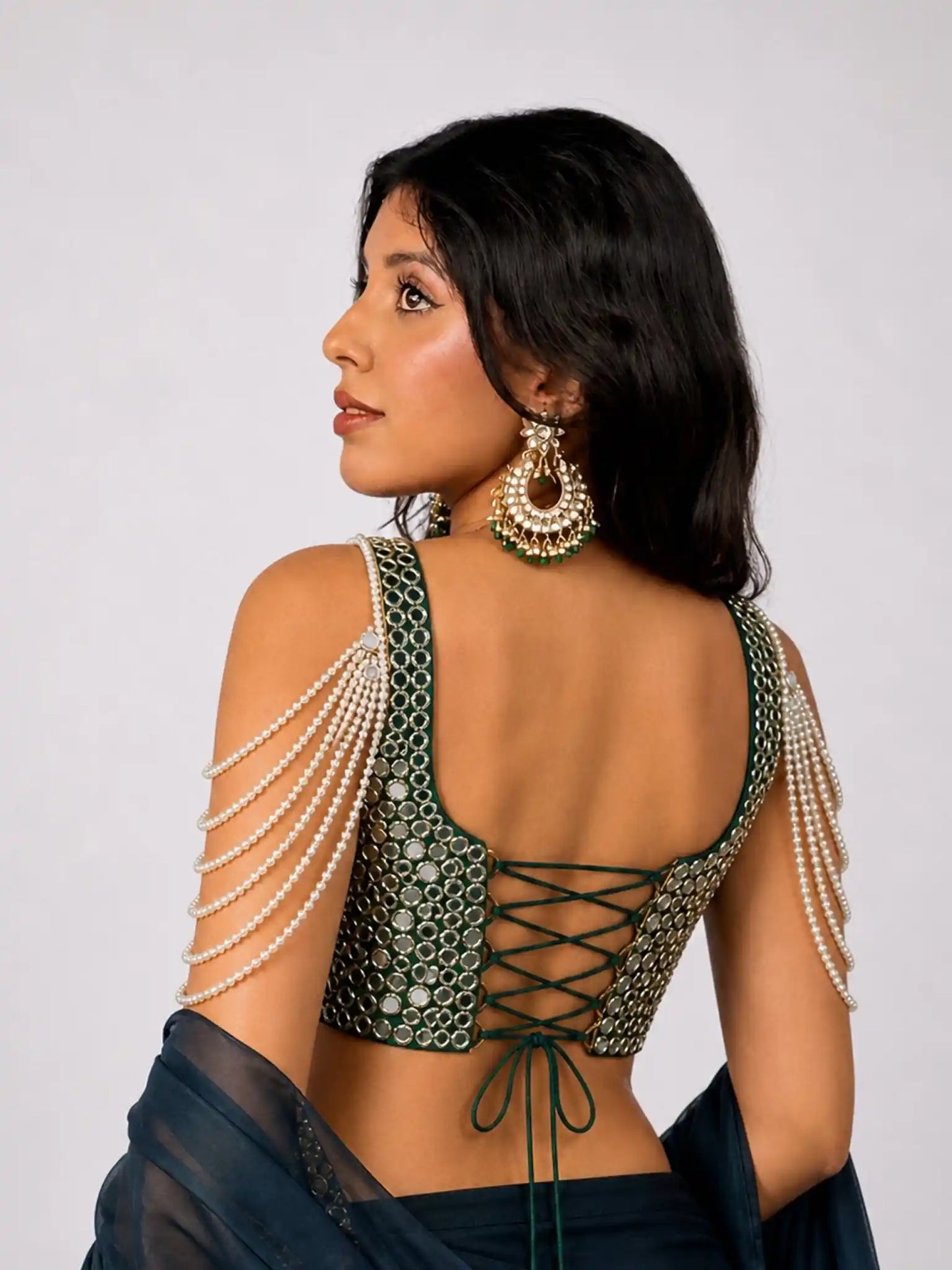 Emerald Noor Blouse – Green Mirror & Pearl Blouse - truzee
