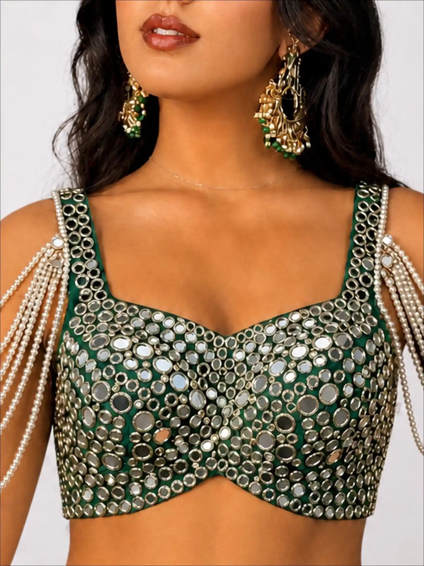 Emerald Noor Blouse – Green Mirror & Pearl Blouse - truzee