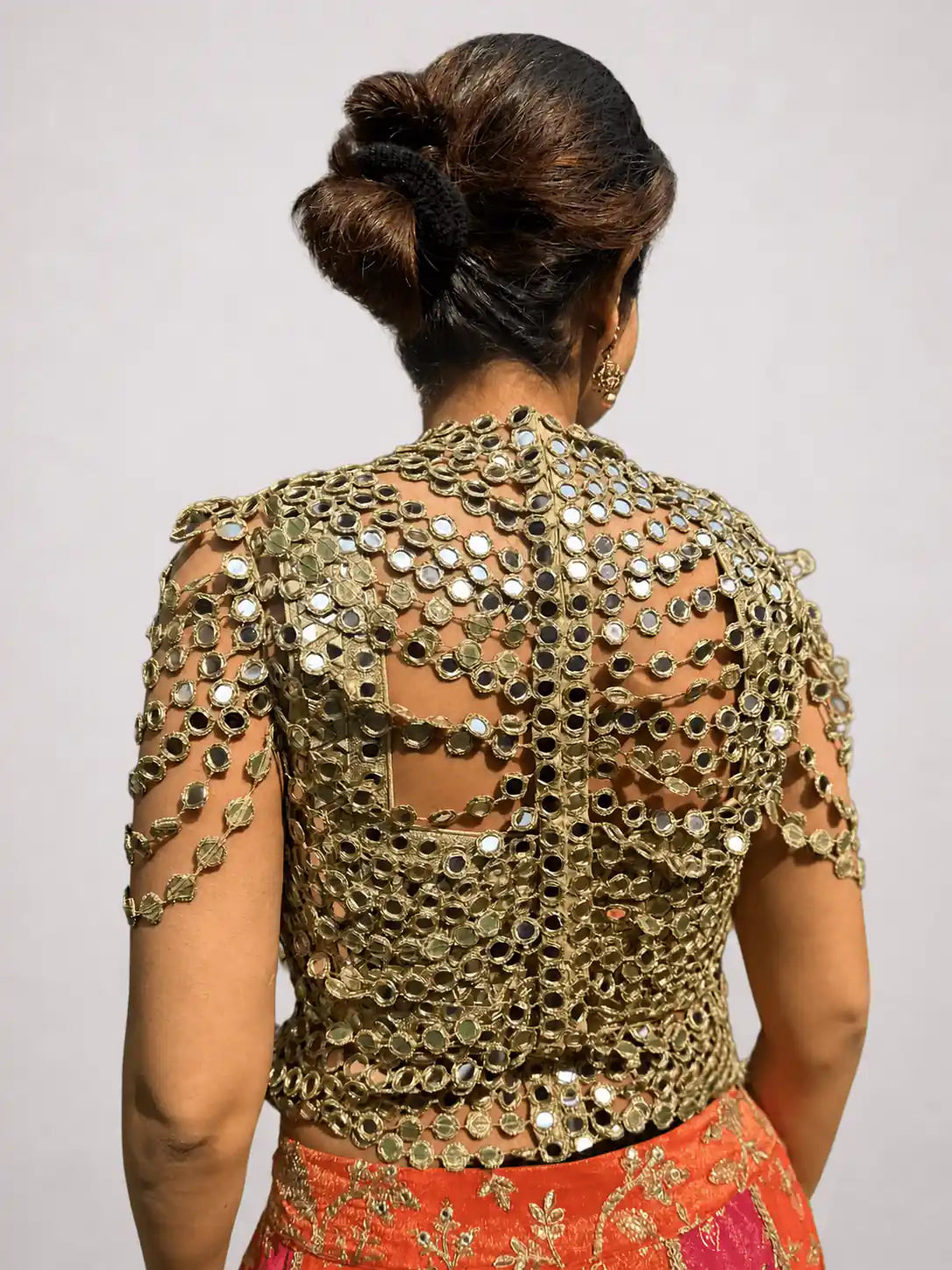 Noor Mesh Blouse – Antique Gold Mirror Work Blouse - truzee