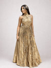 Cosmic Muse – Antique Gold Mirror Work Halter Dress