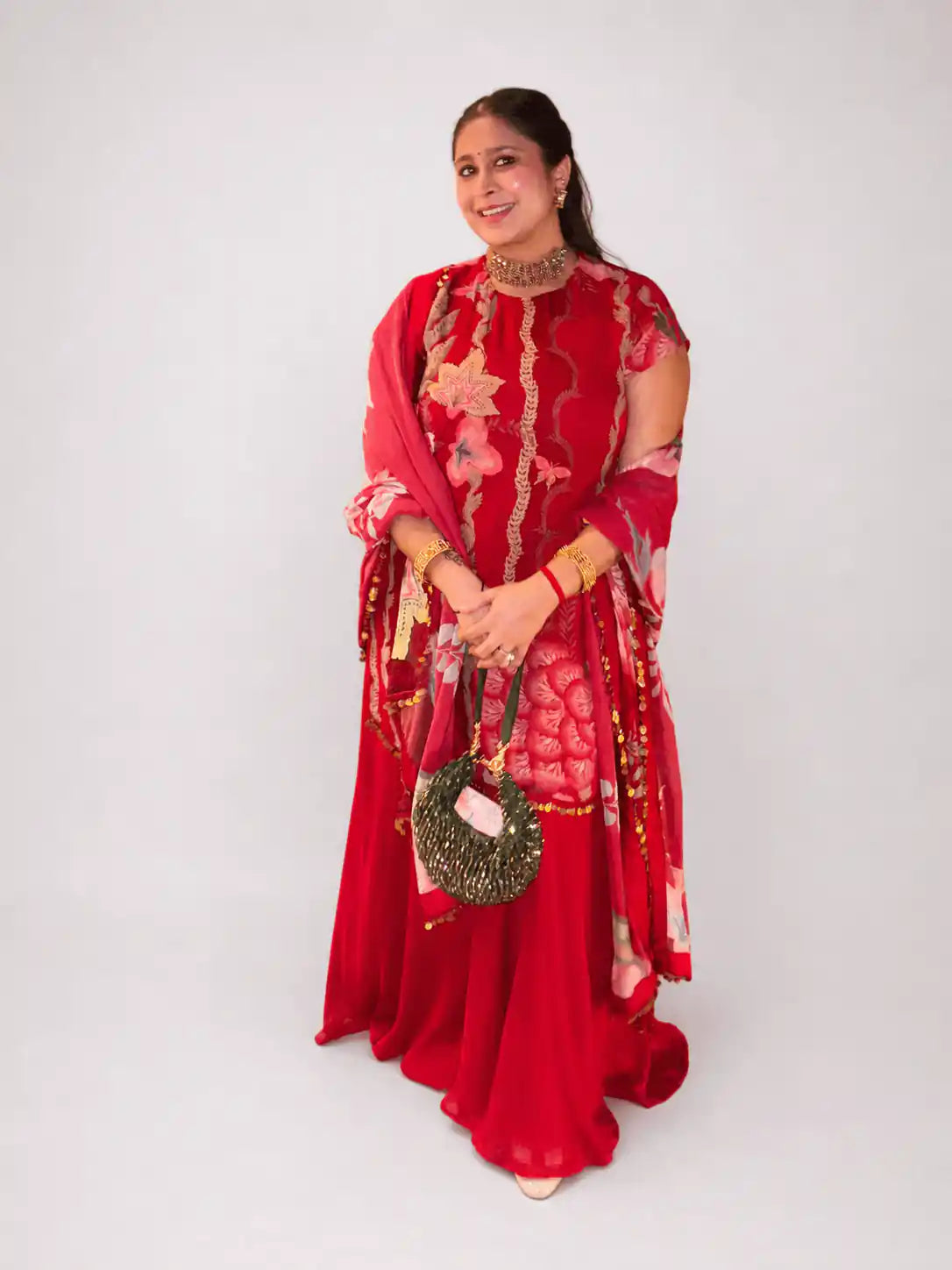 Ruhani Red Sharara Set – Red Printed Georgette Sharara Set - truzee