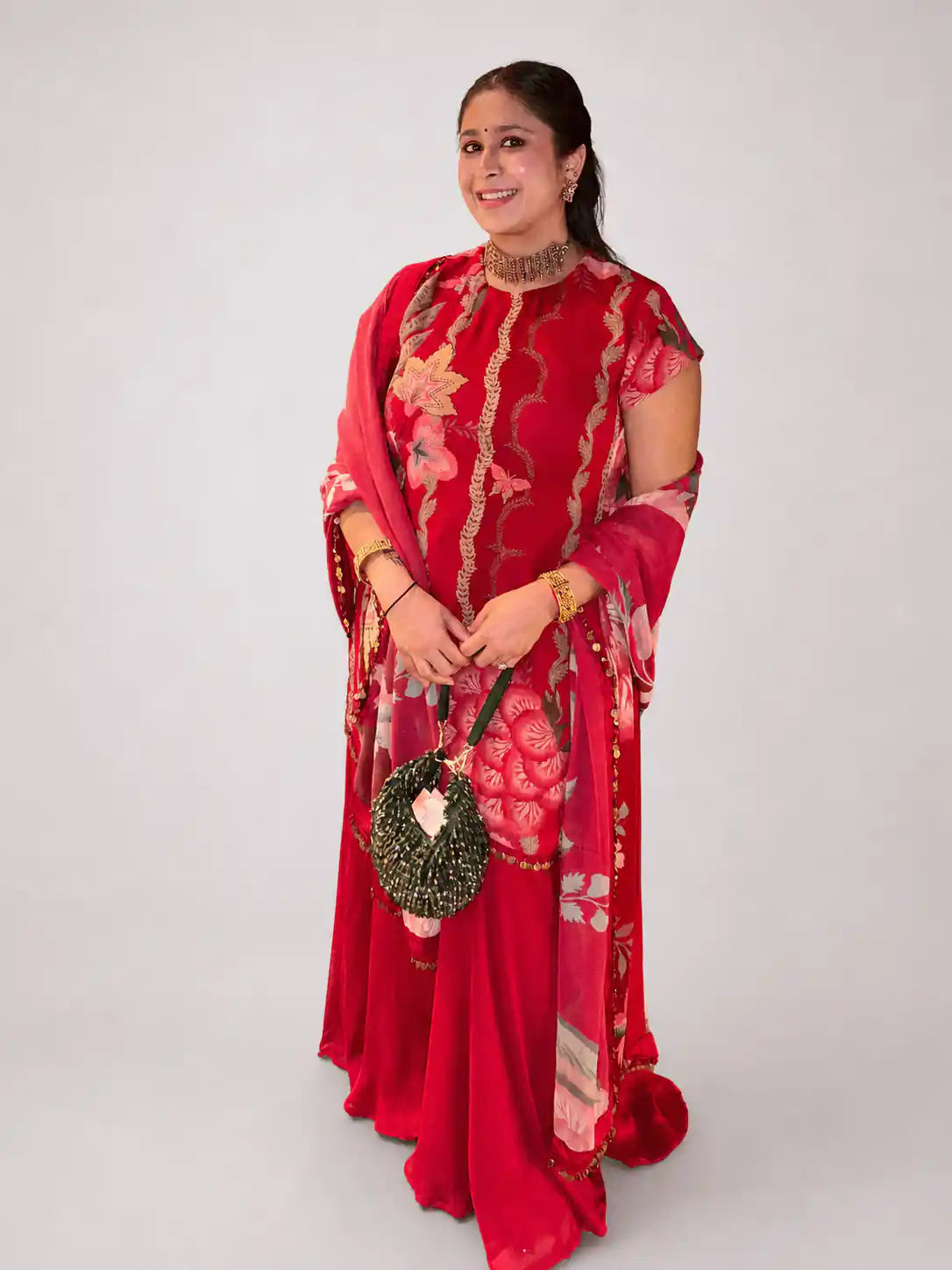 Ruhani Red Sharara Set – Red Printed Georgette Sharara Set - truzee