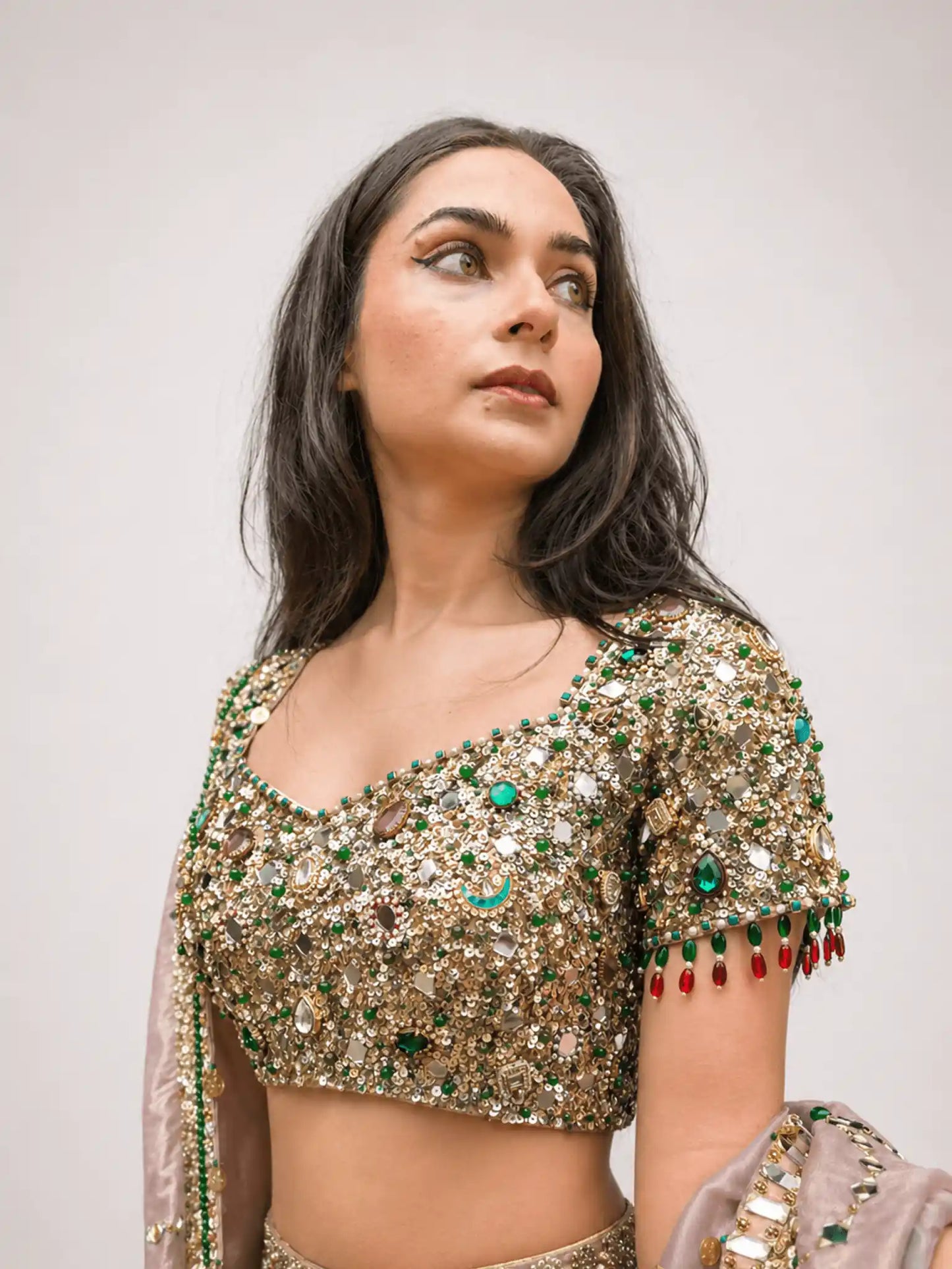 Ira Blush Crystal Blouse – Gold Crystal Embellished Blouse - truzee