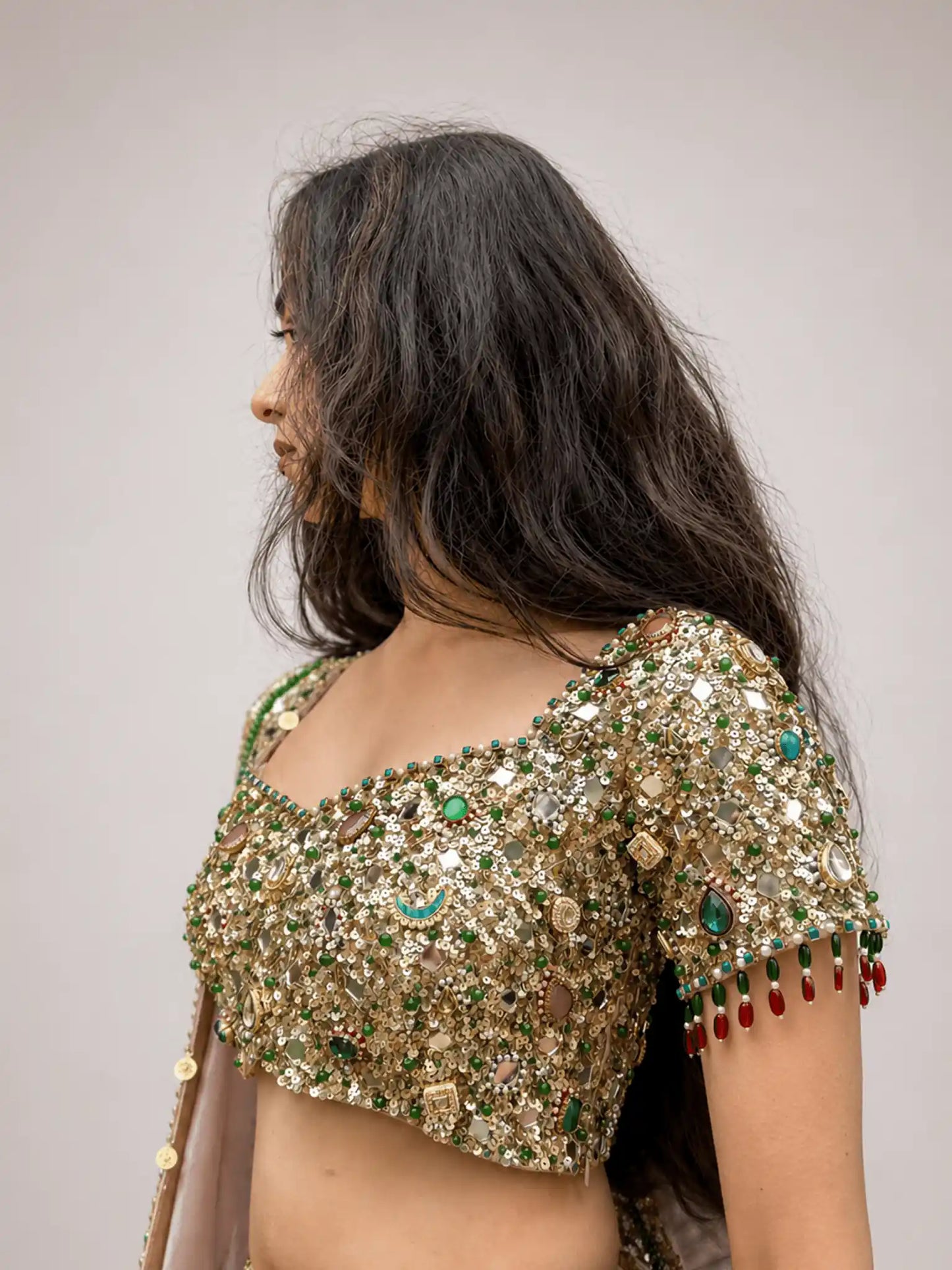 Ira Blush Crystal Blouse – Gold Crystal Embellished Blouse - truzee