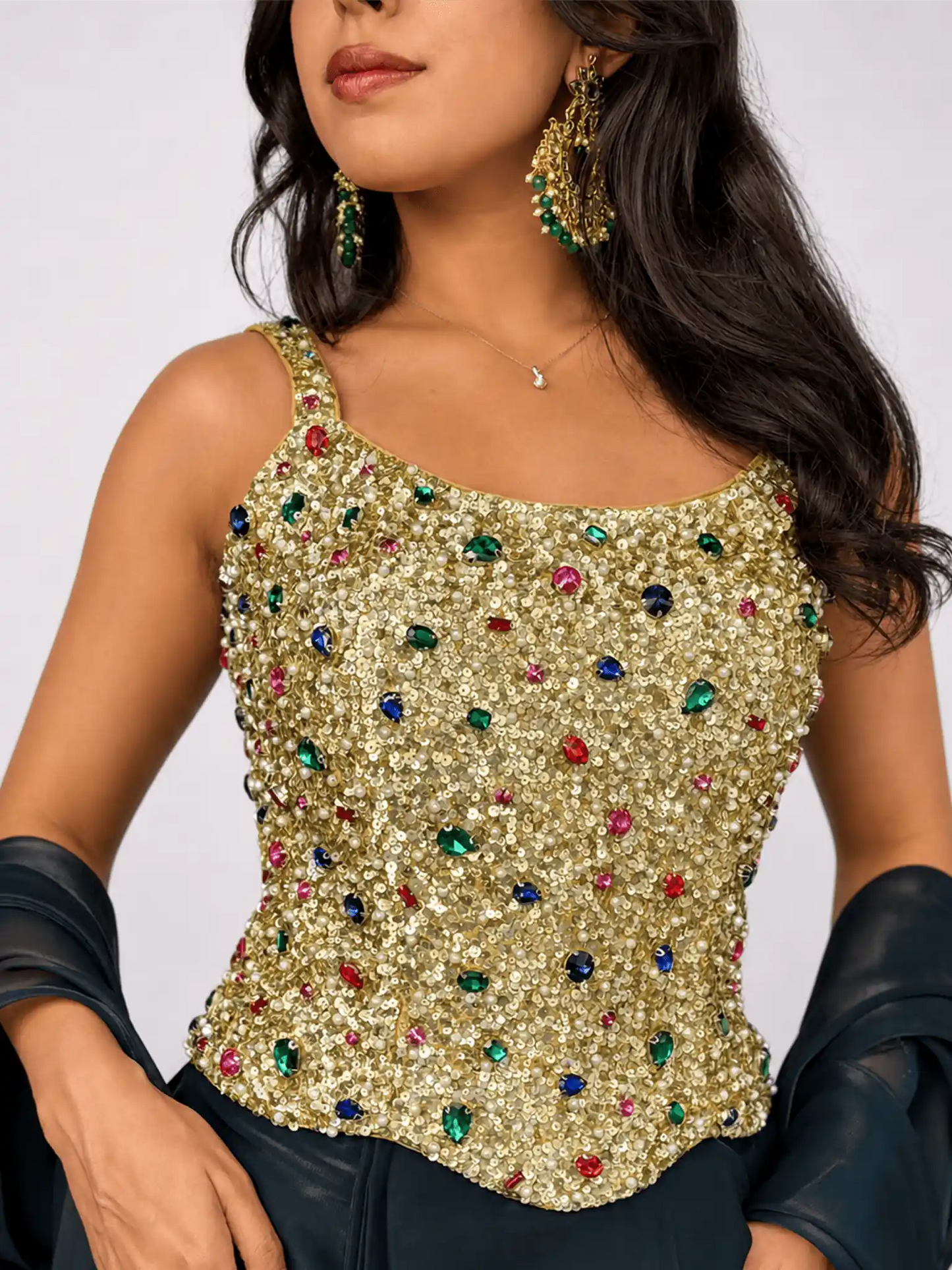 Ziya – Champagne Gold Bejewelled Corset Pre - Draped Saree Set - truzee
