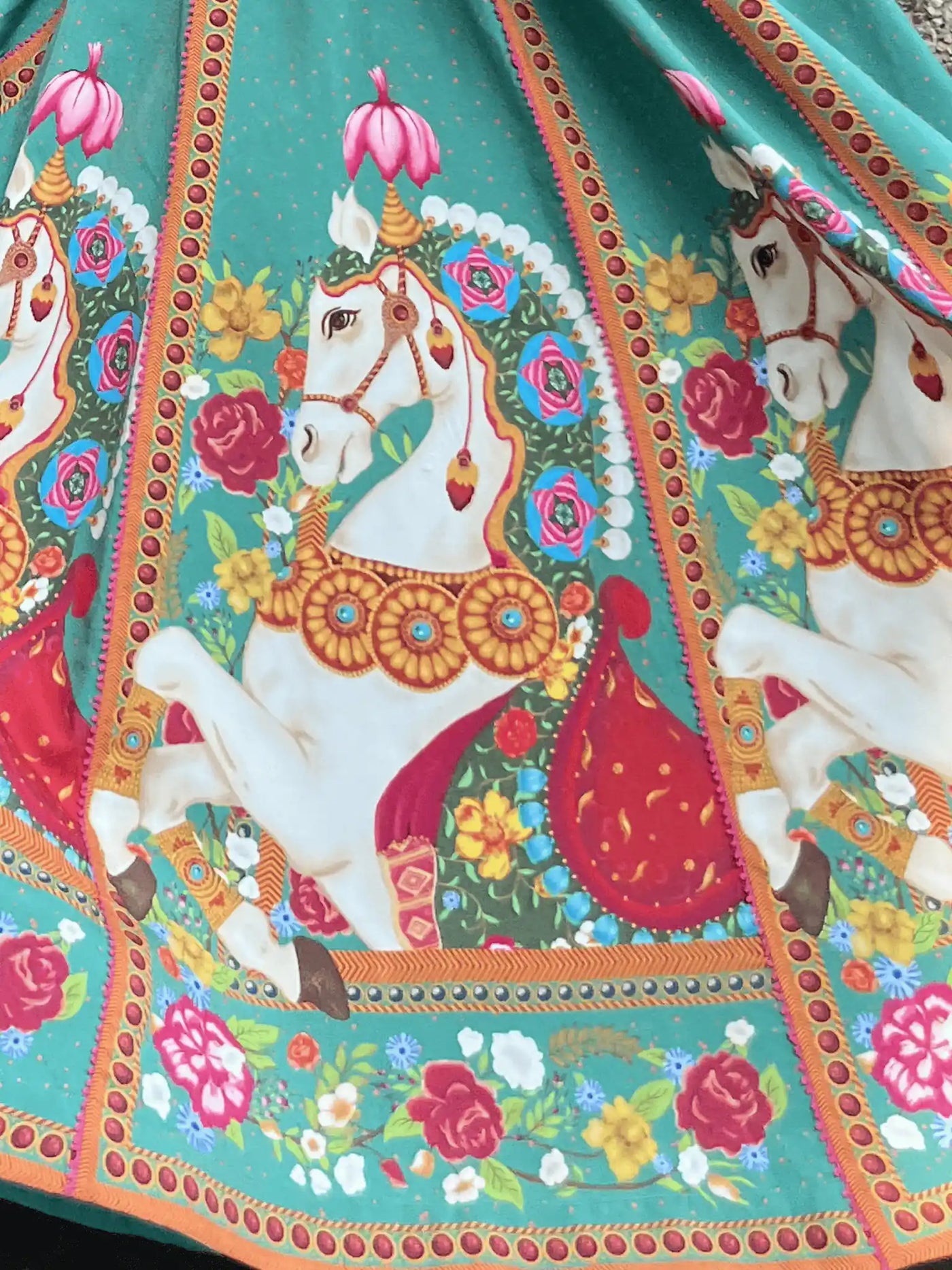 Feroza Fable – Turquoise Printed Lehenga Set with Fringe Cape - truzee