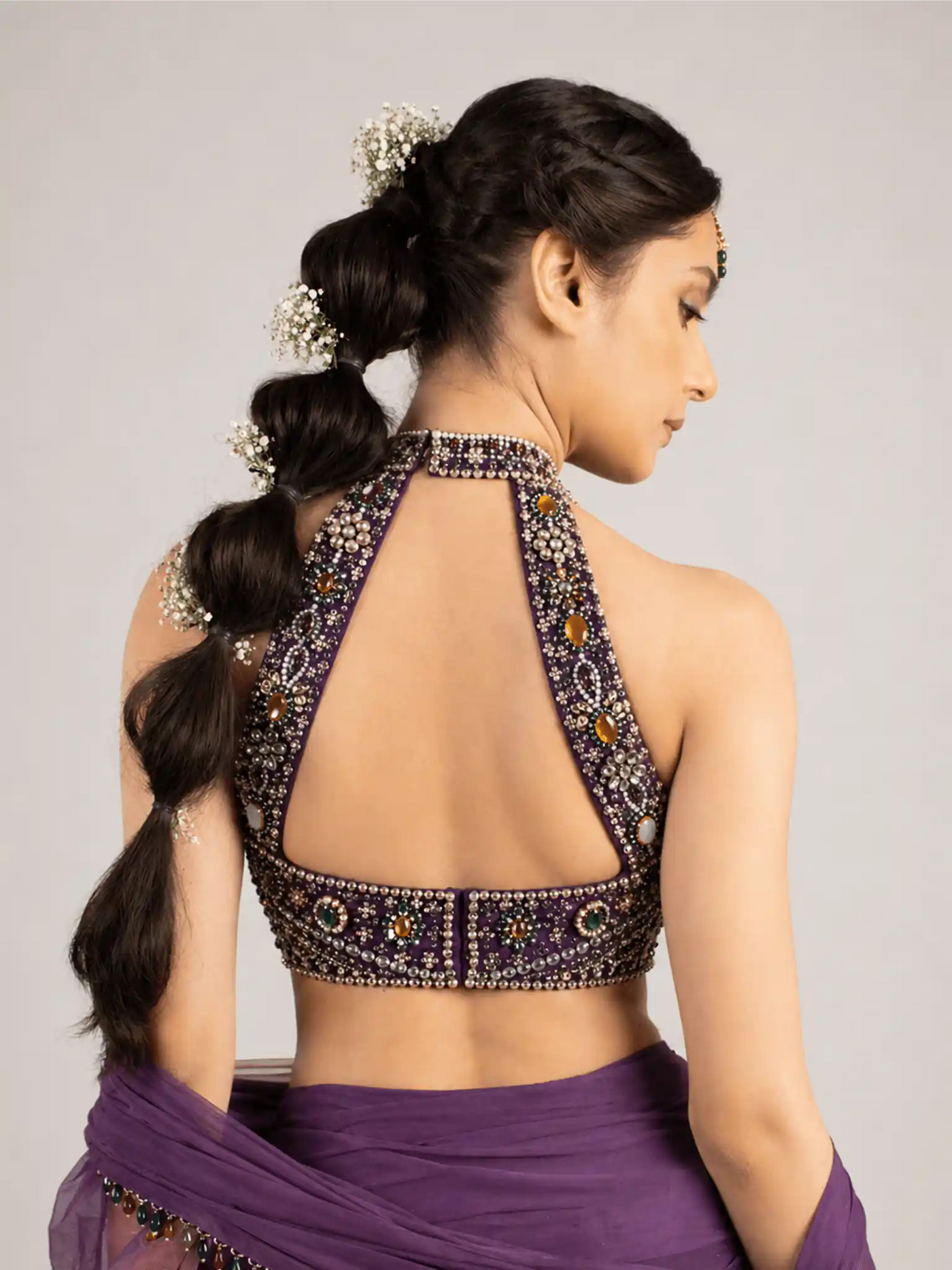 Mehrunissa Blouse – Deep Purple Halter Embellished Blouse - truzee