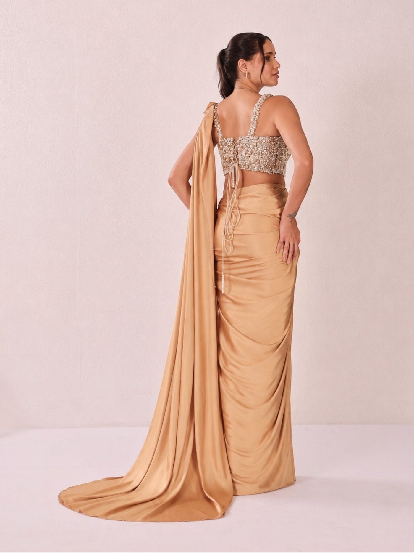 Crystal Caramel Corset Saree Set - truzee