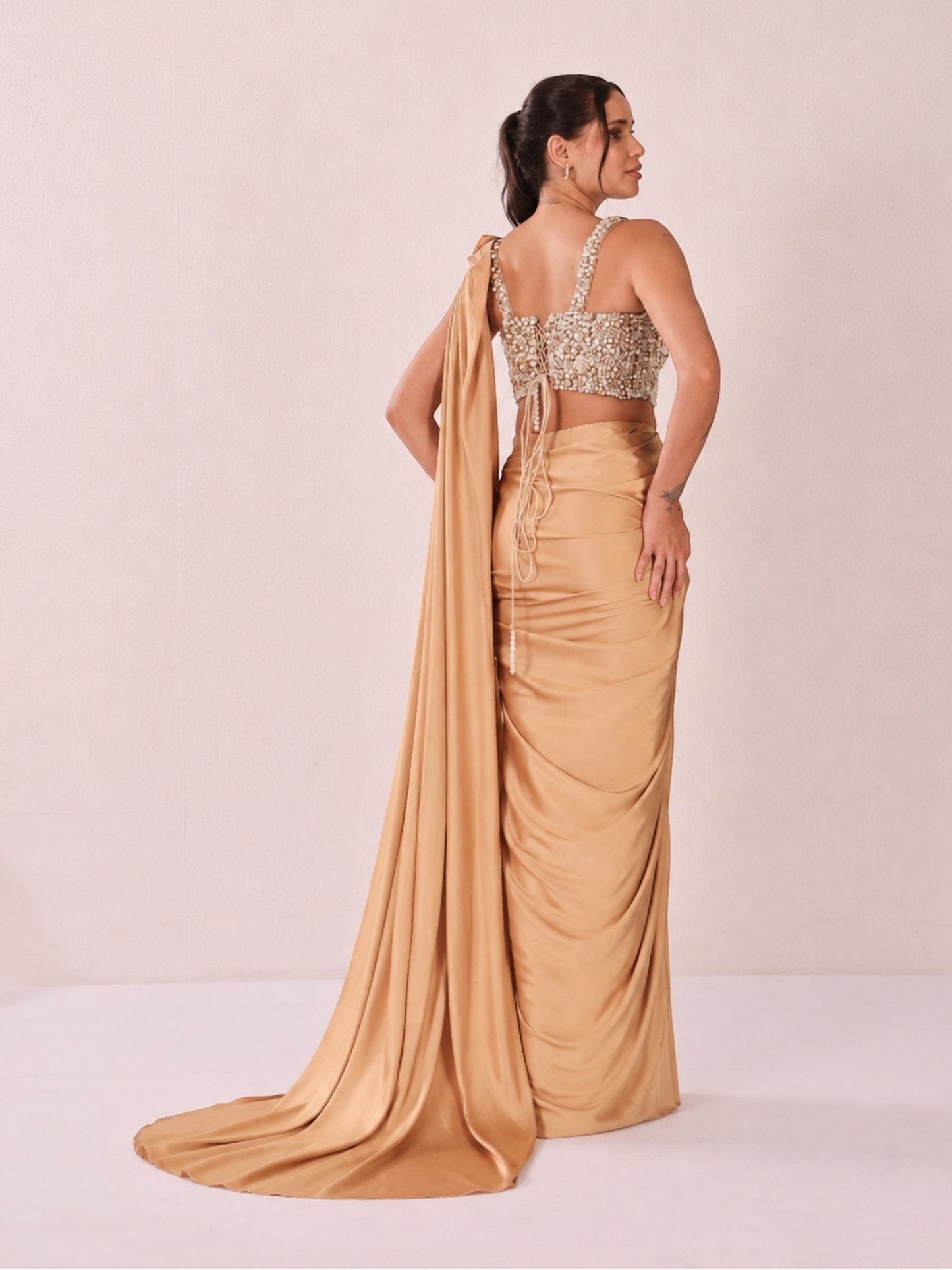 Crystal Caramel Corset Saree Set - truzee