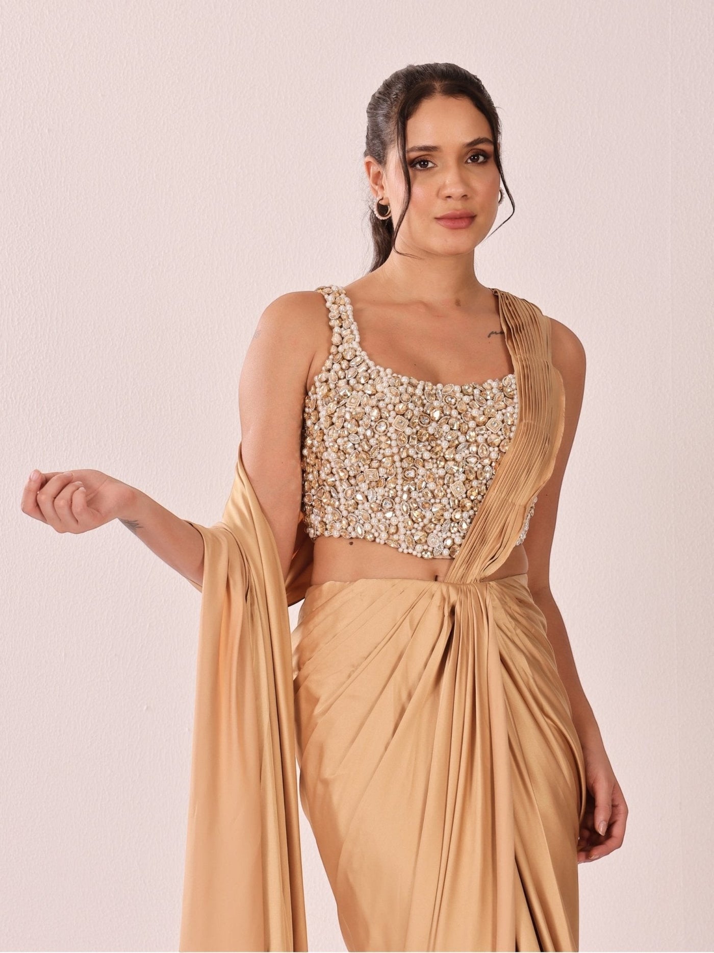 Crystal Caramel Corset Saree Set - truzee