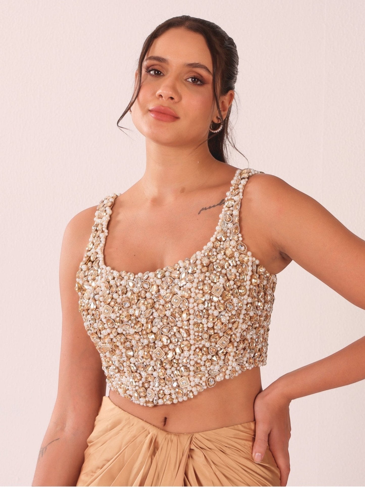 Crystal Caramel Corset Saree Set - truzee