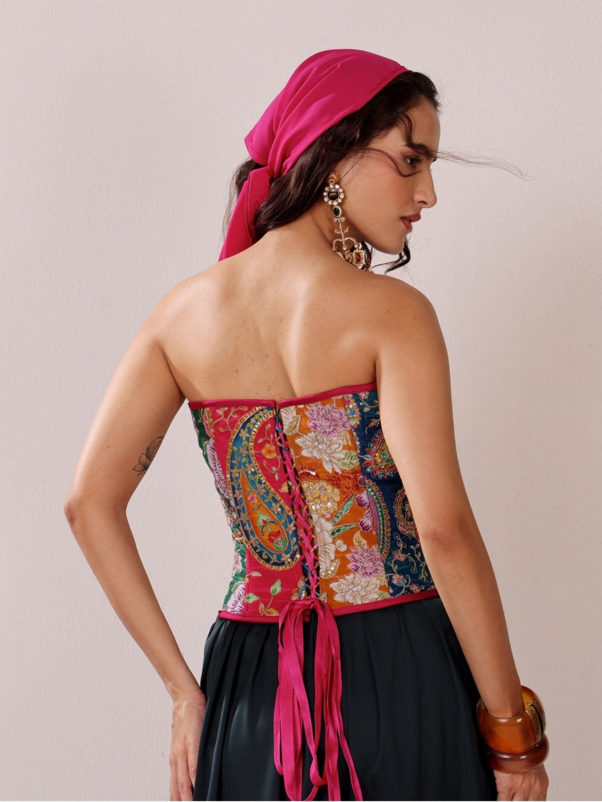 Multicoloured Embroidered Corset - truzee