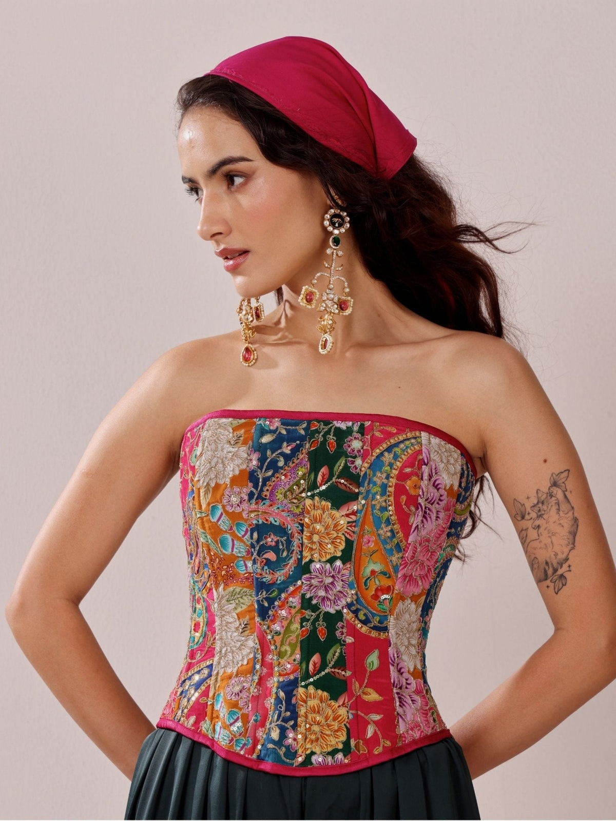 Multicoloured Embroidered Corset - truzee
